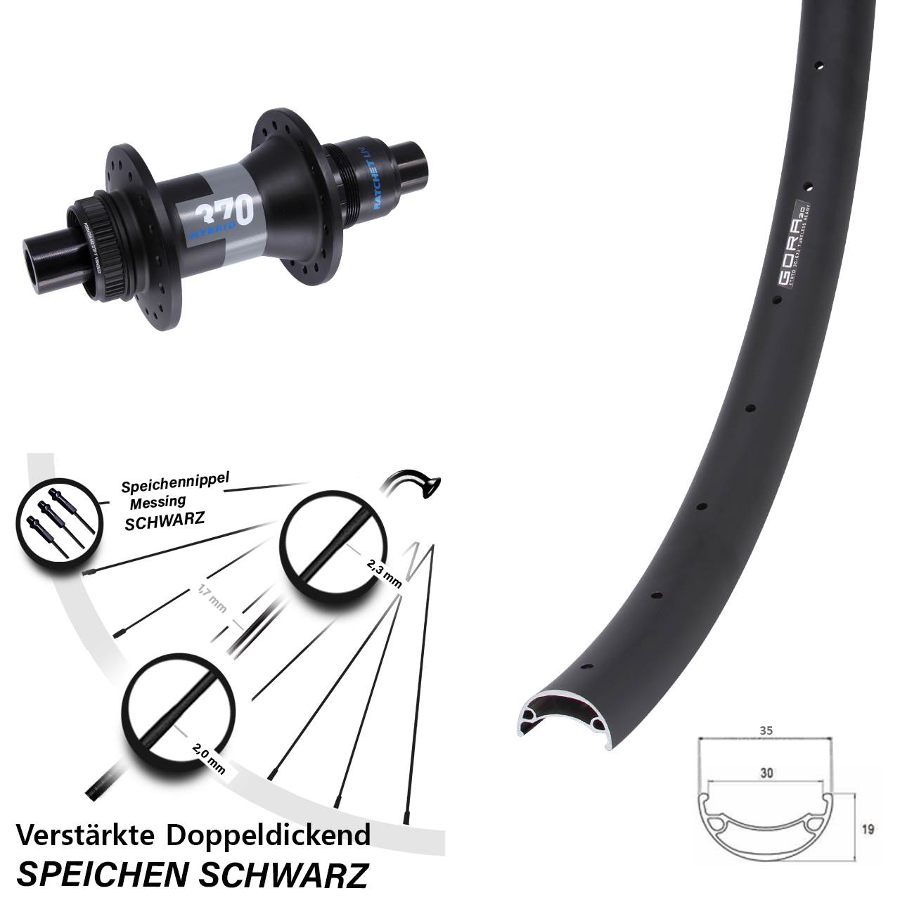 27,5 Zoll Gora 30 DT Swiss 370 Hybrid Centerlock Hinterrad 12x148 SRAM XD