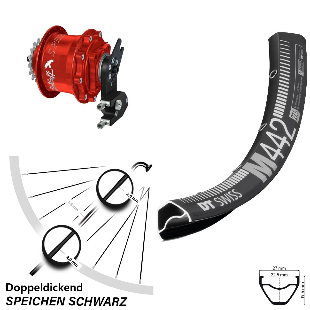 29 Zoll DT Swiss M 442 Rohloff 500/14 CC DB OEM2 Tandem rot