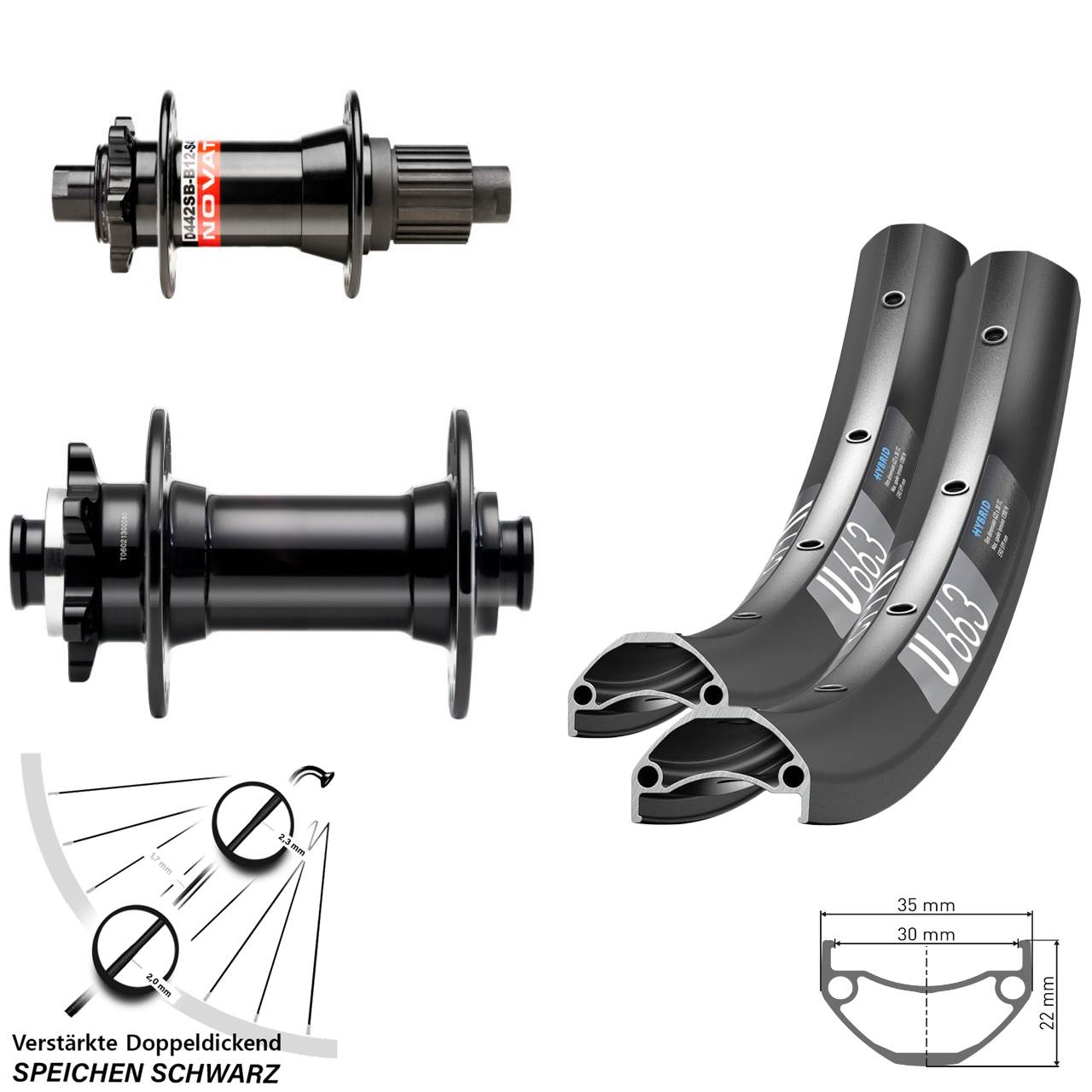 Laufradsatz 6-Loch 29 Zoll DT Swiss U663 Novatec D341-B15 D442 Micro Spline Boost