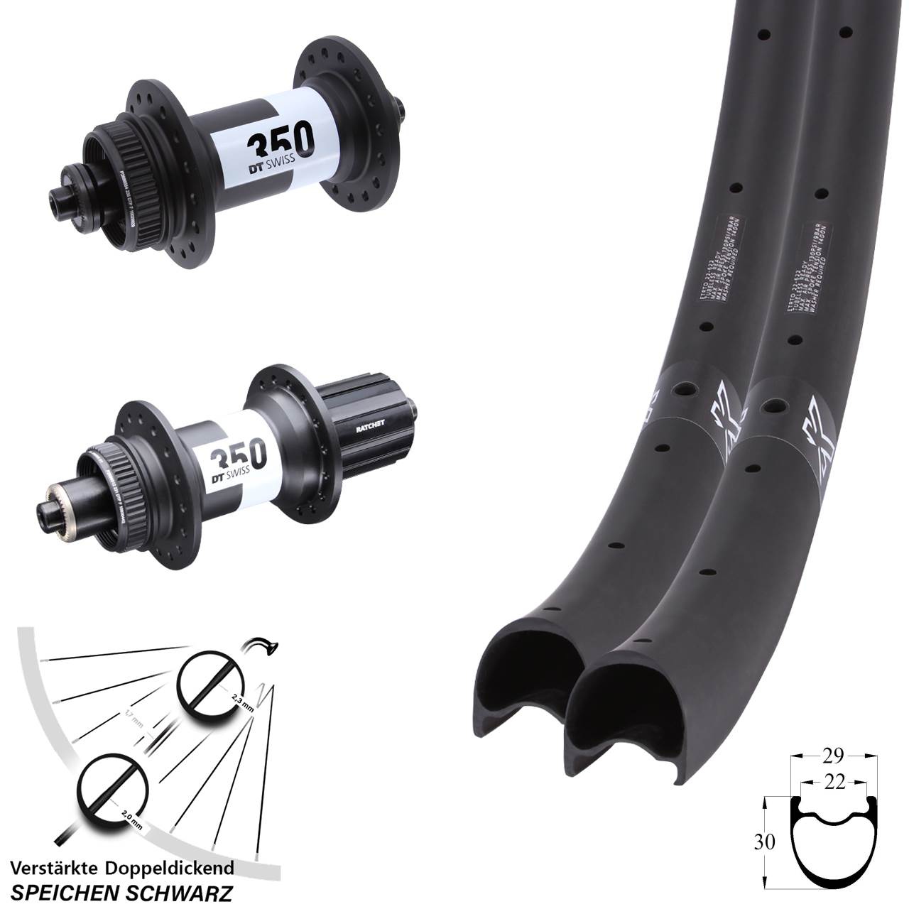 Laufrad-Satz QR 29 Zoll KX-RC Gravel Carbon DT Swiss 350 Road 11-12 fach