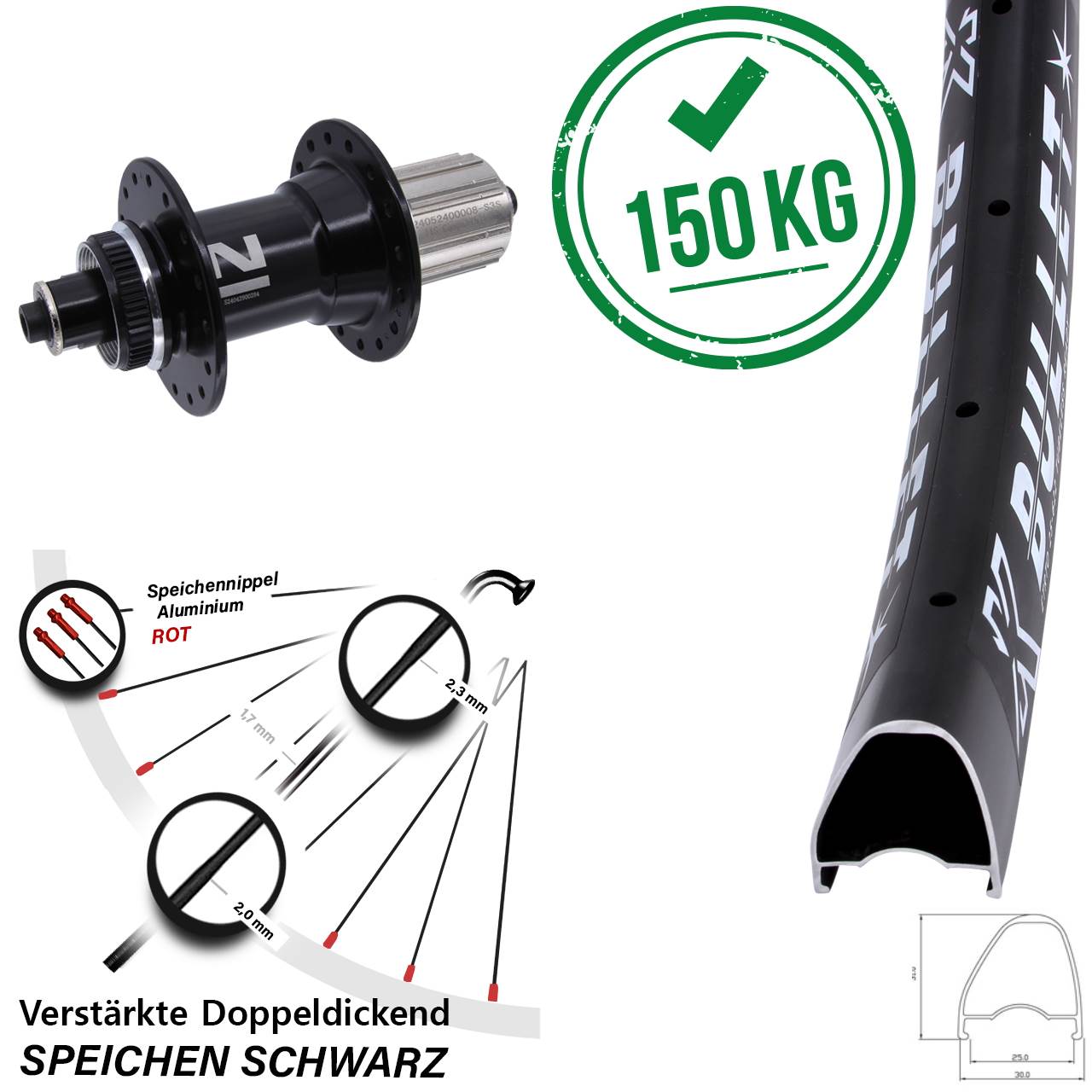 Hinterrad Centerlock 28 Zoll KX Bullet OS Novatec D042SB 8-12 fach für Schnellspanner