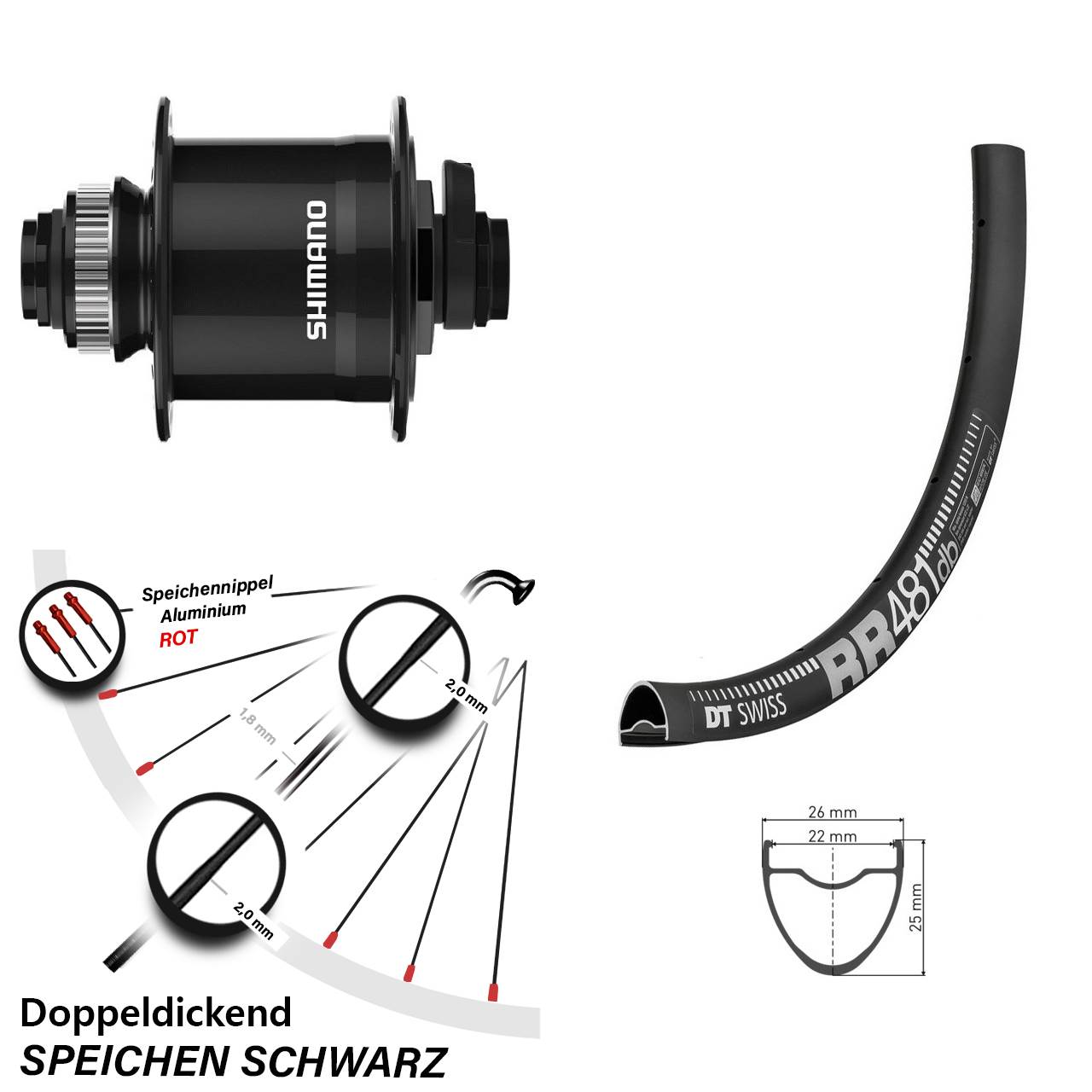 Disc Nabendynamo-Laufrad 28 Zoll DT Swiss RR481 Shimano DH-UR708 15x100