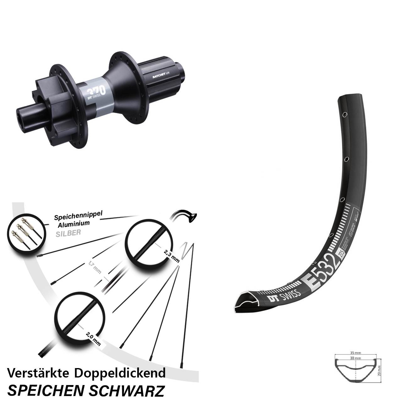 Disc Laufrad 29 Zoll E 532 DT Swiss 370 8-11 fach 12x142