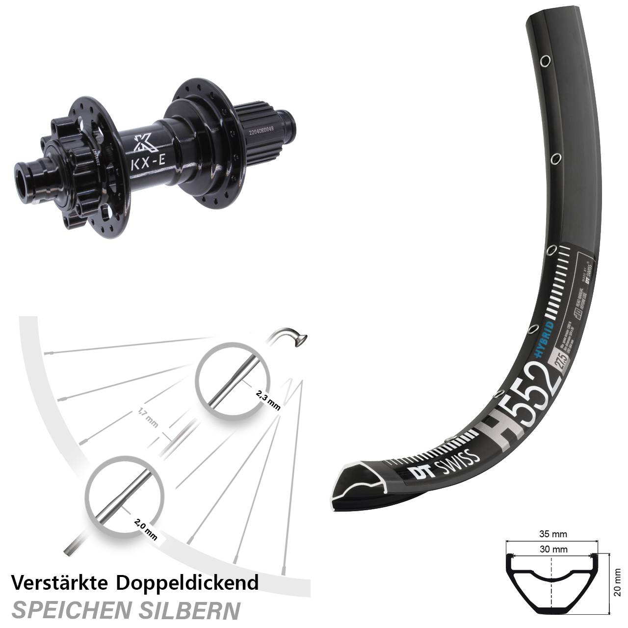 DT Swiss H552 KX-E Heavy Duty 29 Zoll Hinterrad 6-Loch 12x148 Boost Shimano Micro Spline
