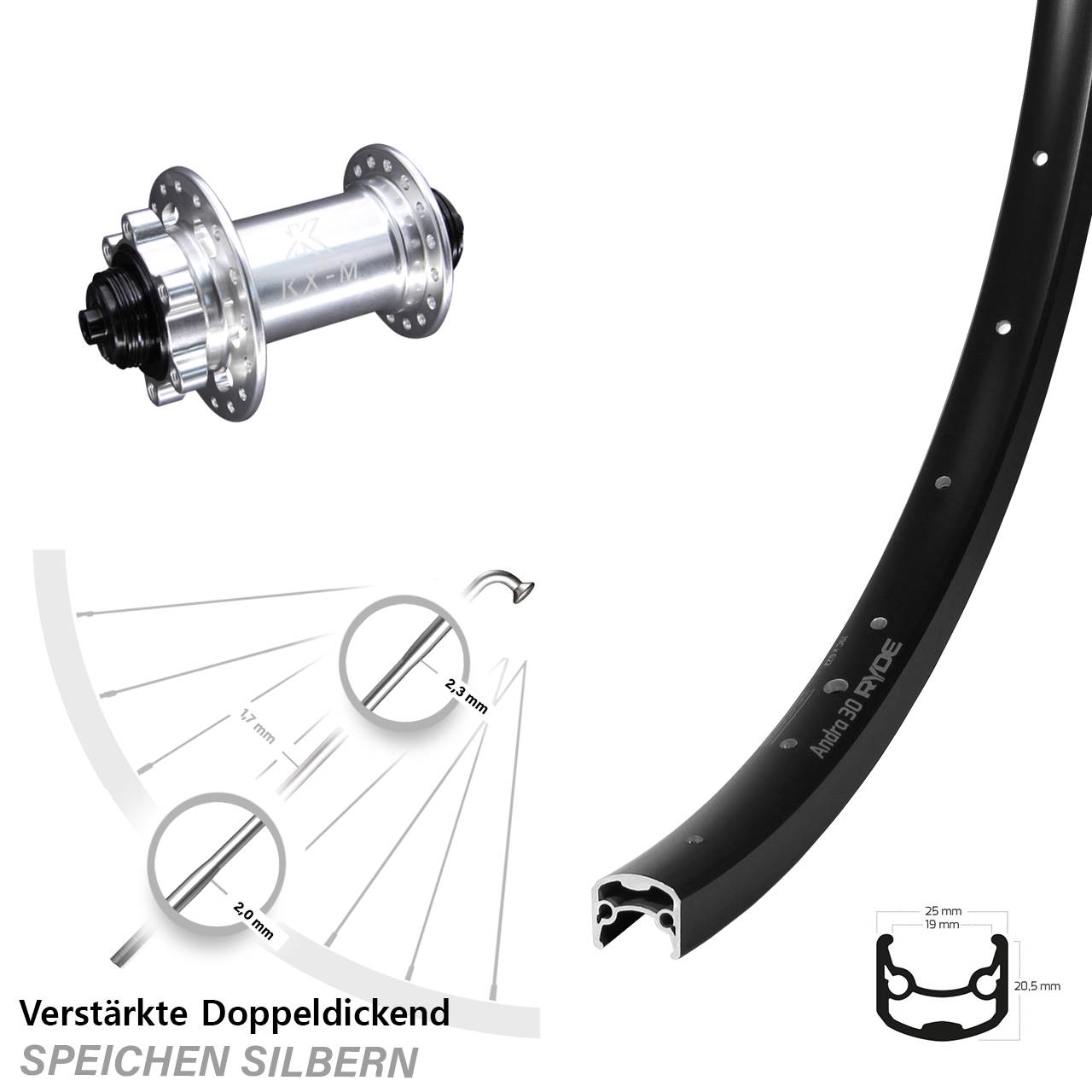 Disc Vorderrad 28 Zoll Ryde Andra 30 KX-M für Schnellspanner