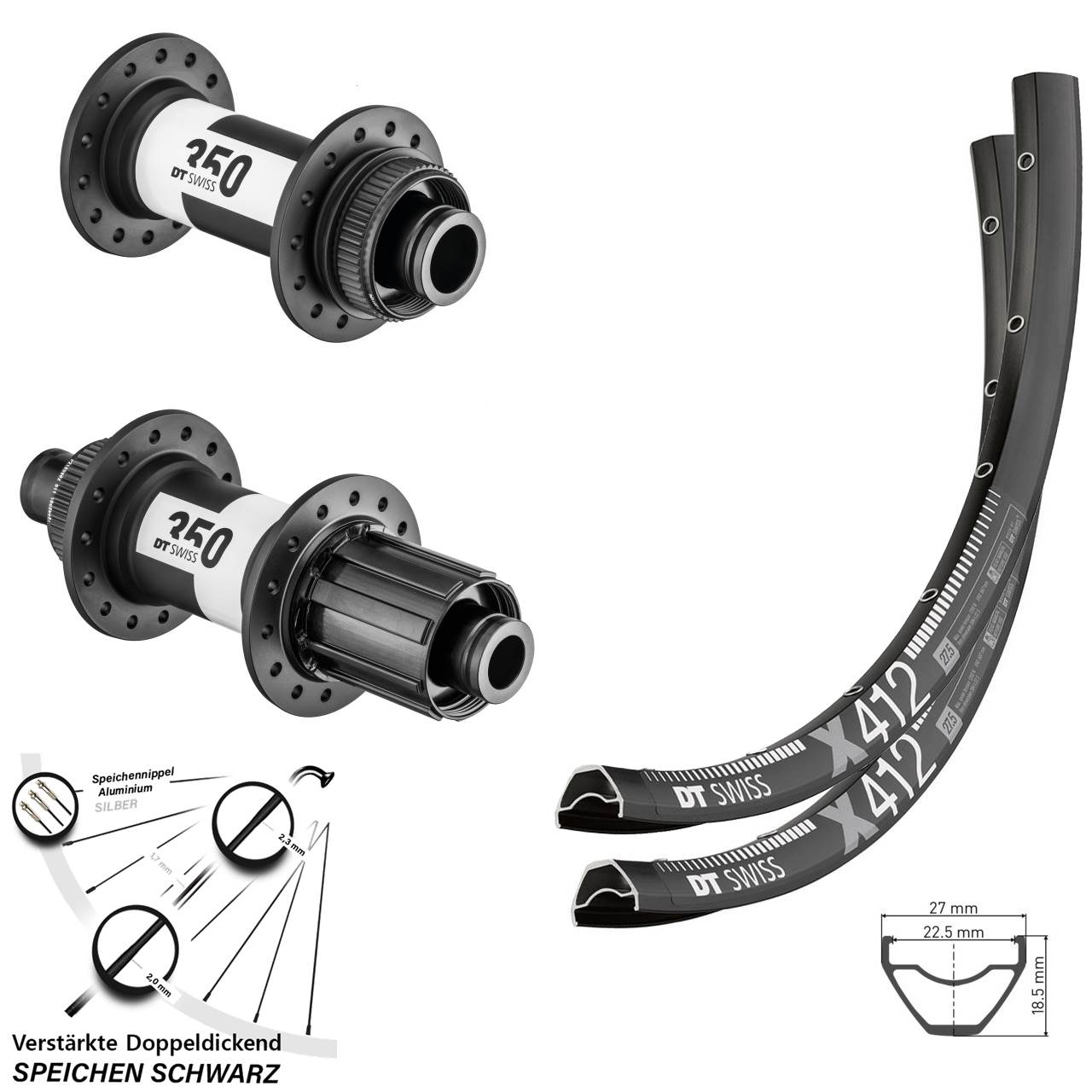 DT Swiss X412-350 28 Zoll Laufradsatz Centerlock 15x110 12x148 8-11 fach