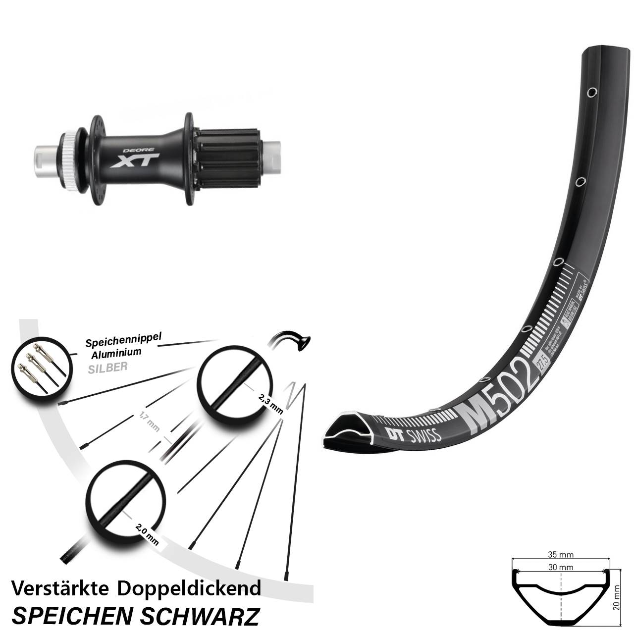 DT Swiss M502 Shimano XT 29 Zoll Centerlock Hinterrad 12x142 8-11 fach HG
