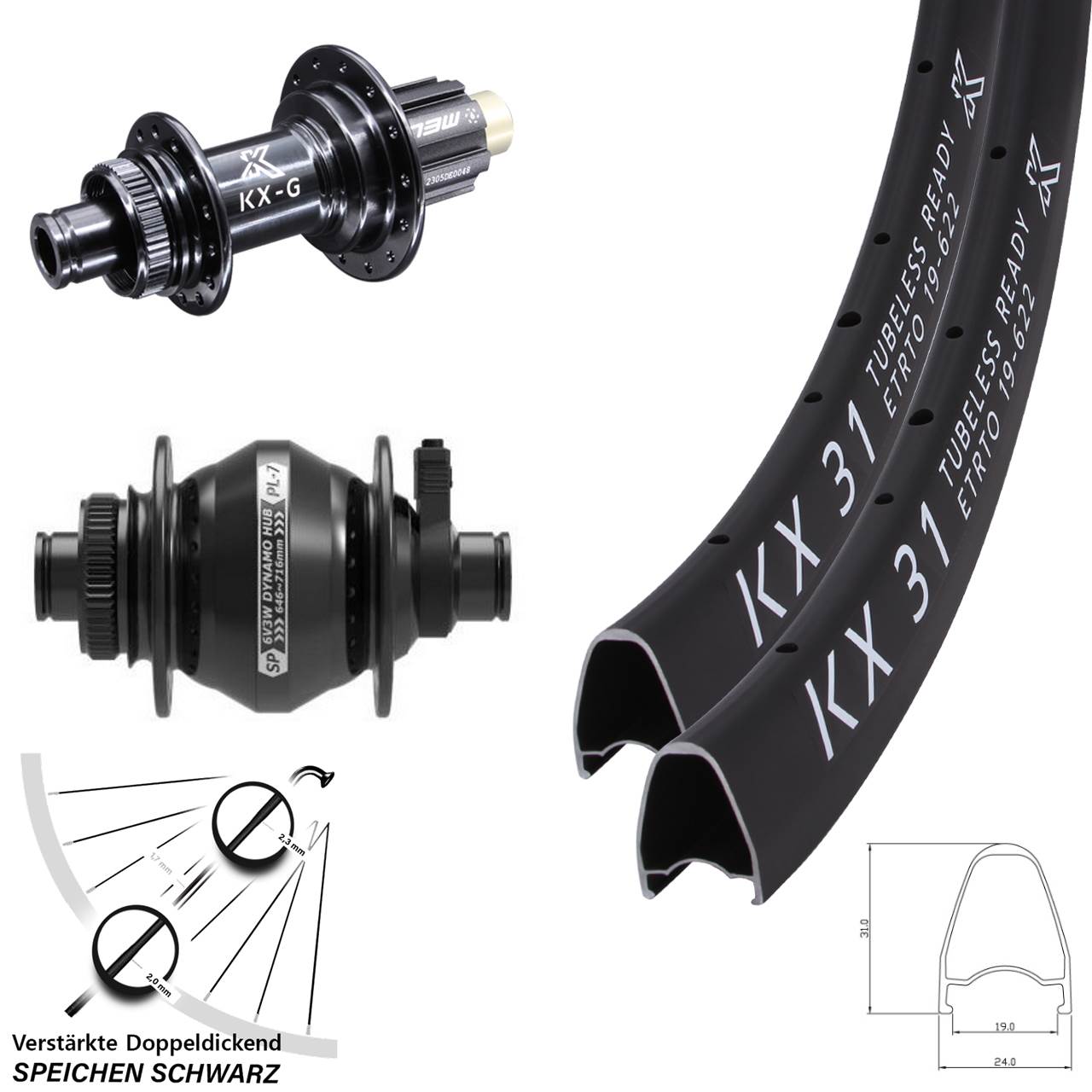 Laufradsatz Centerlock 12x100/142 28 Zoll KX-G 31 Shutter Precision PL-7 Campa N3W