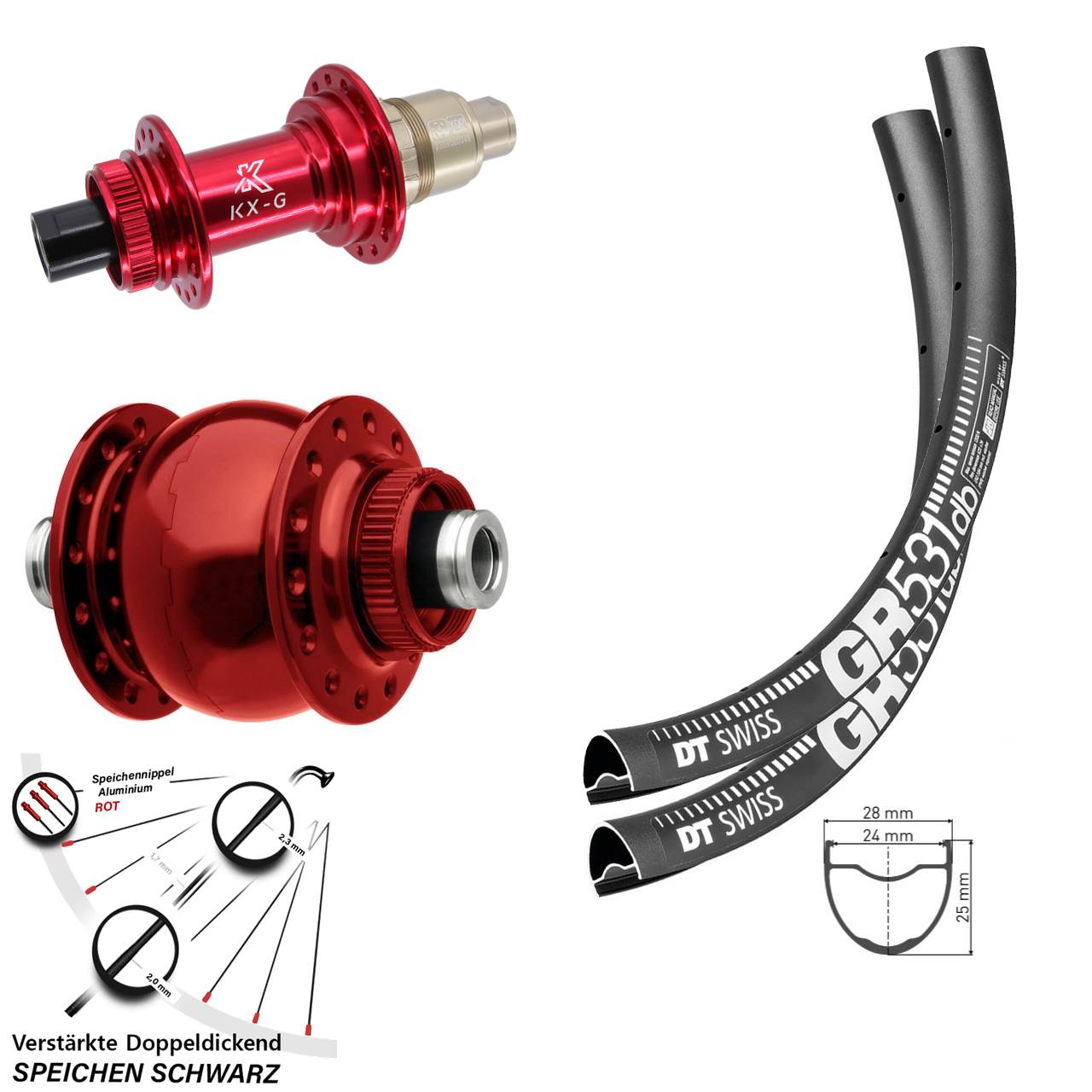 Disc Laufradsatz 12x100/142 27,5 Zoll DT Swiss GR531 KX-G rot SON 28 SRAM XDR