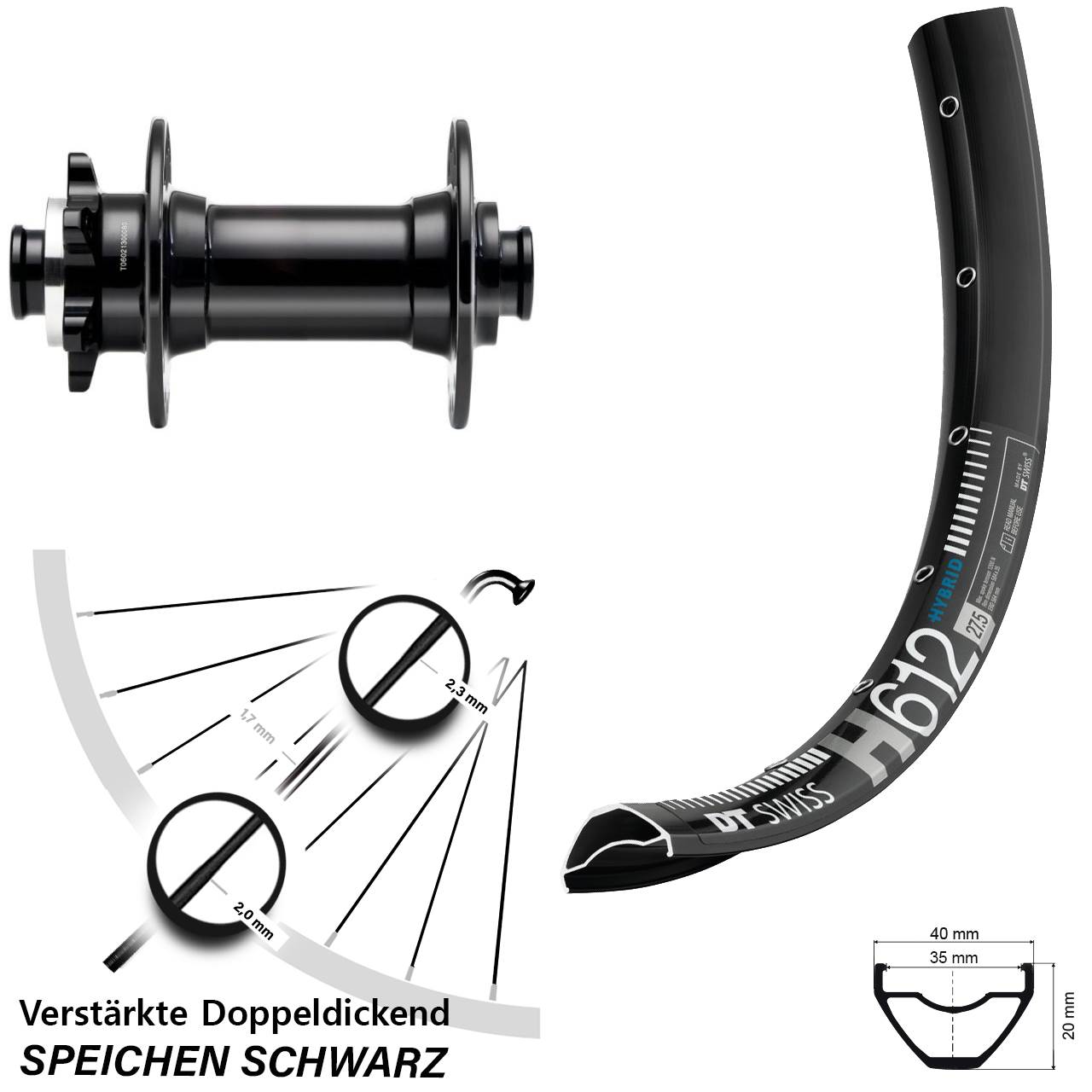 DT Swiss H612 Novatec D341 27,5 Zoll 6-Loch Vorderrad 15x110 Boost