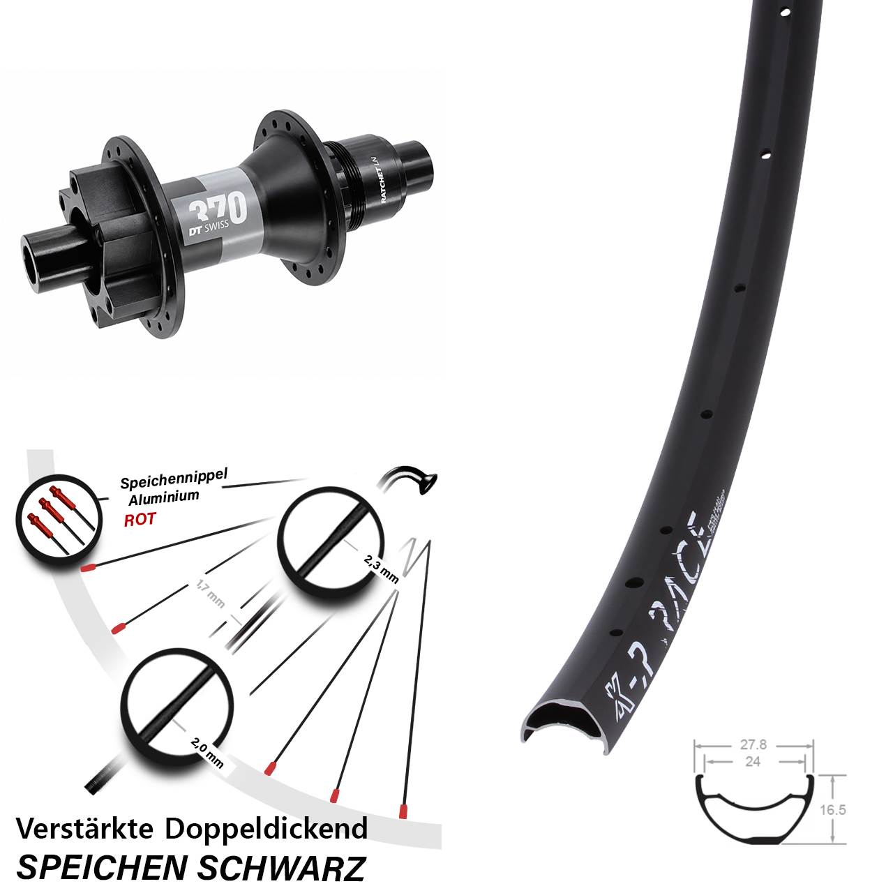 KX-R Race DT Swiss 370 28-29 Zoll Disc Laufrad 12x148 SRAM XD
