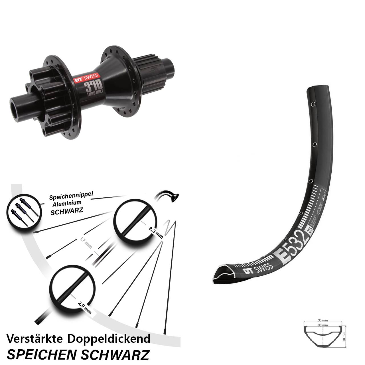 6-Loch Hinterrad 12x142 27,5 Zoll DT Swiss E532 DT Swiss 370 Hybrid Shimano Micro Spline