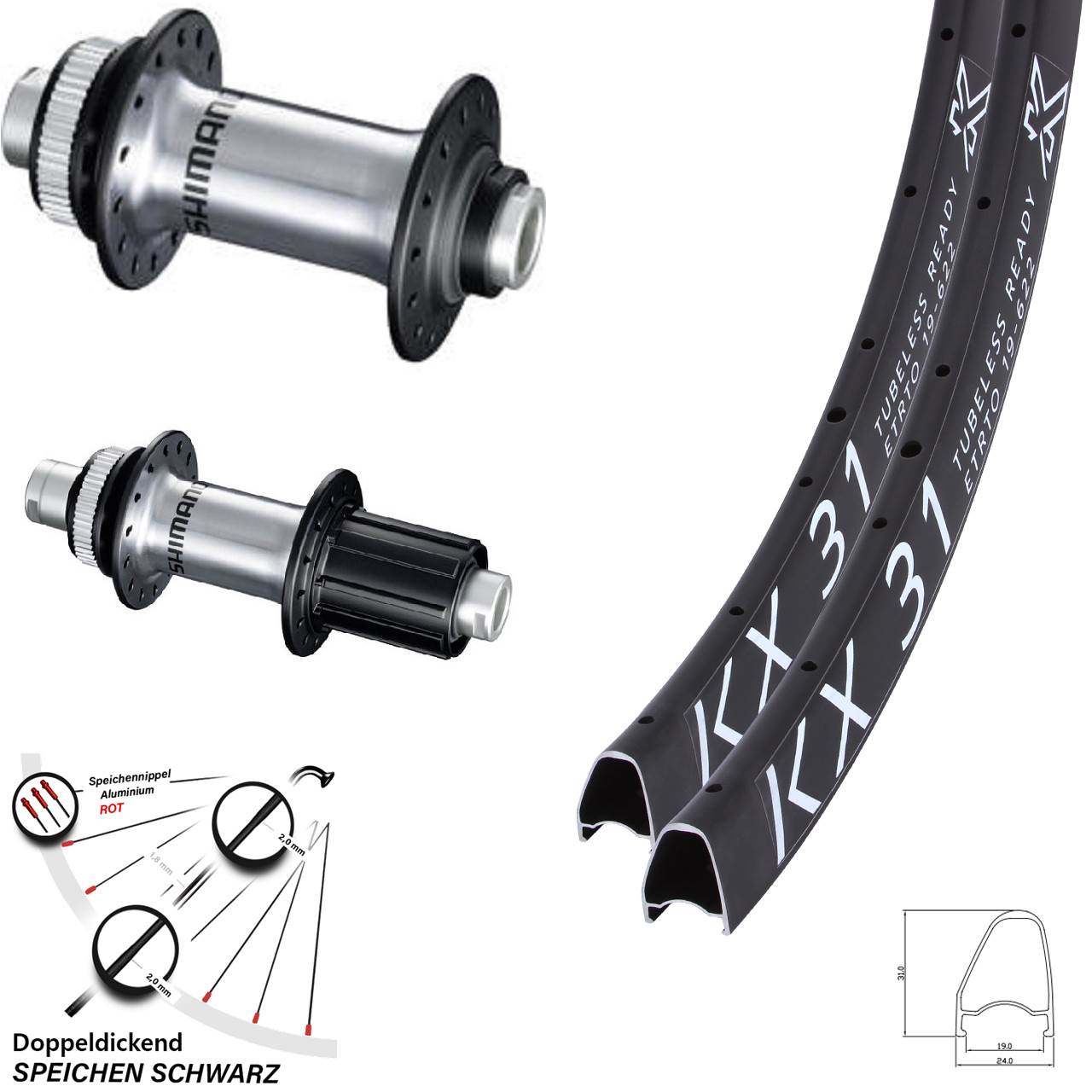 Disc Laufradsatz 28 Zoll KX31 OS Shimano RS770 8-12 fach HG 12x100/142