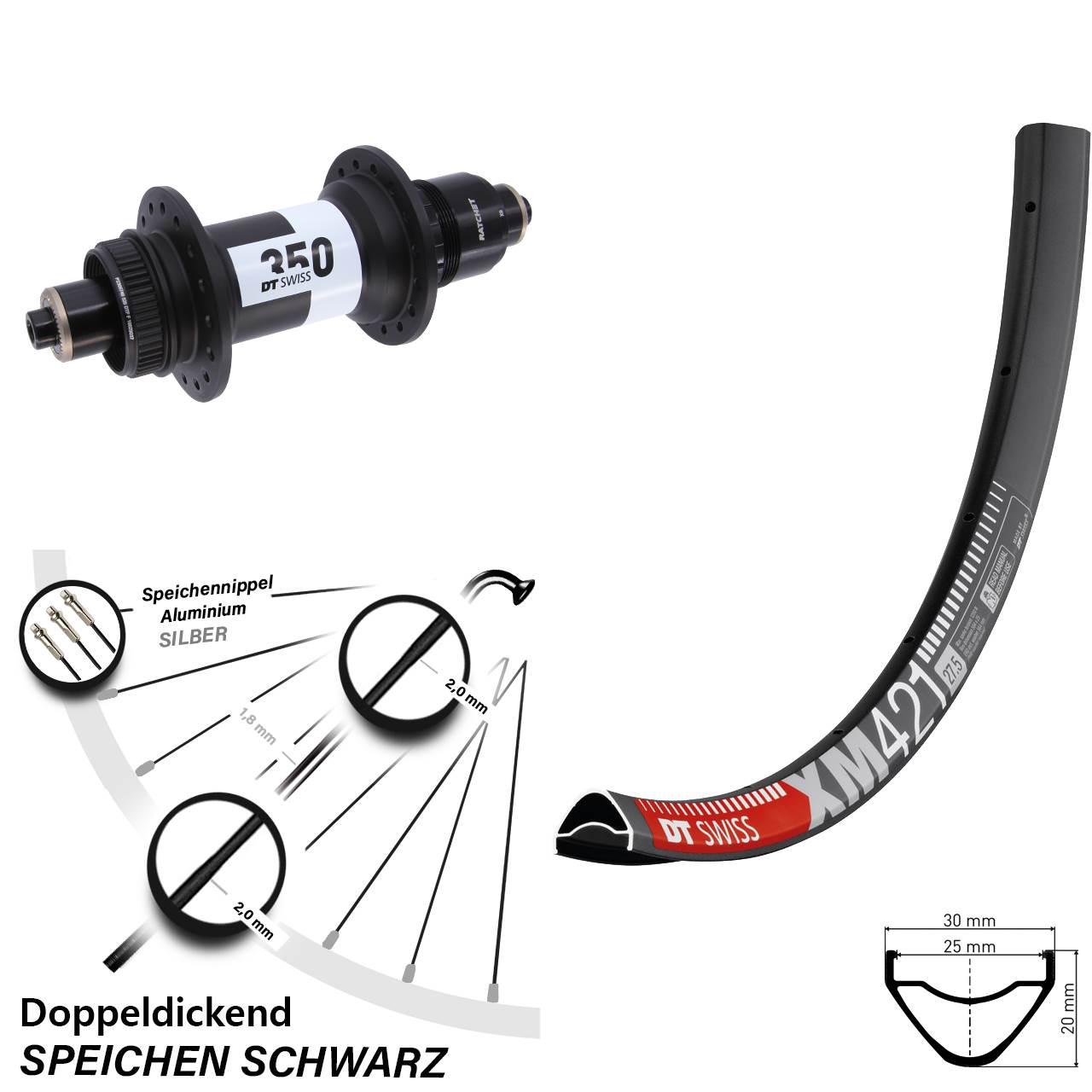 Centerlock Hinterrad QR 650B DT Swiss XM 421-350 XD