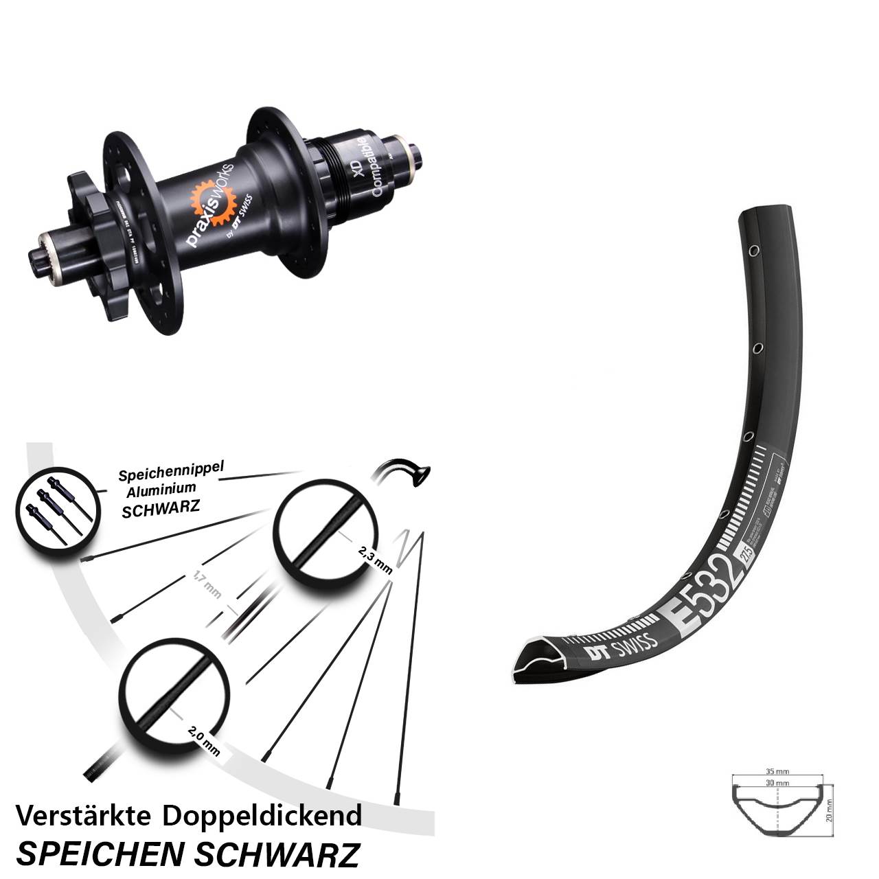 Disc Laufrad für Schnellspanner 29 Zoll DT Swiss E532-350 SRAM XD