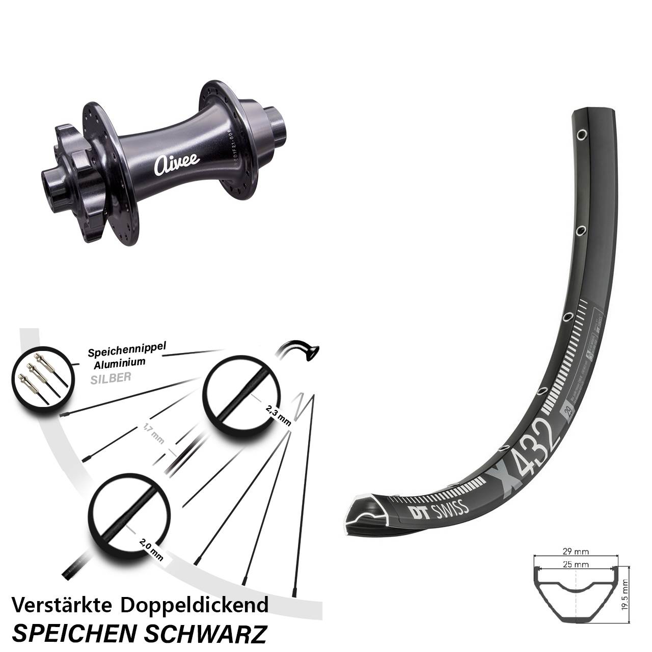 DT Swiss X432 Aivee Classic 29 Zoll Vorderrad 6-Loch 15x110 Boost