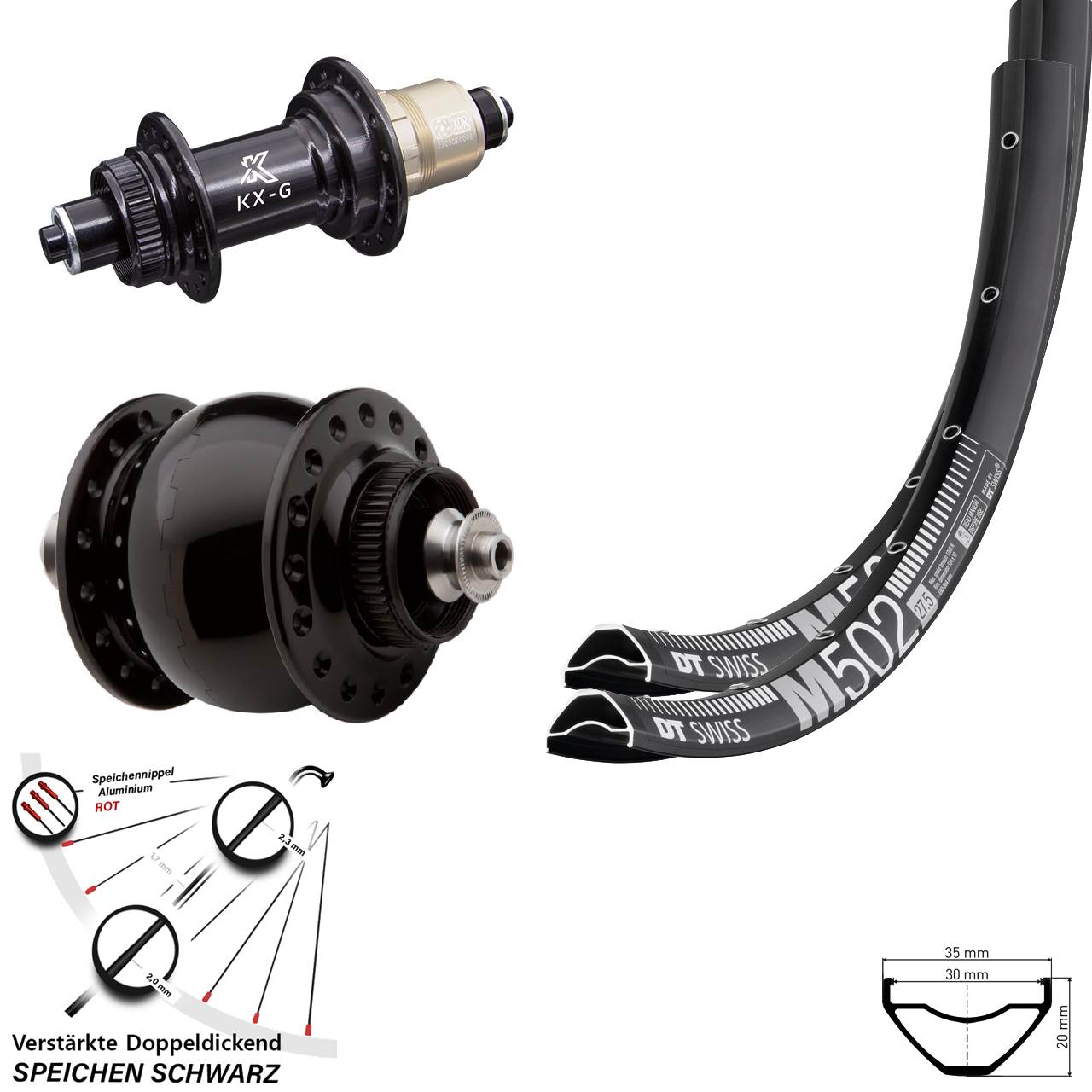 27,5 Zoll DT Swiss M 502 KX-G SON delux Laufradsatz Centerlock QR SRAM XDR