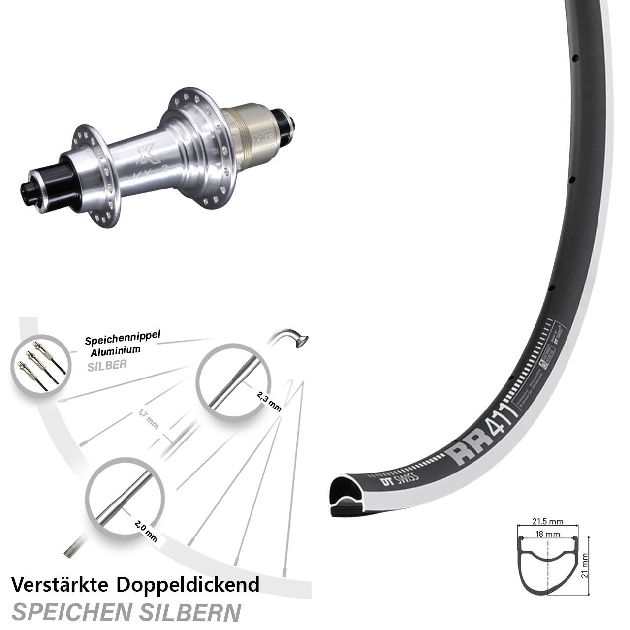 Hinterrad für Schnellspanner 28 Zoll DT Swiss RR411 OS KX-R XDR 11-12 fach