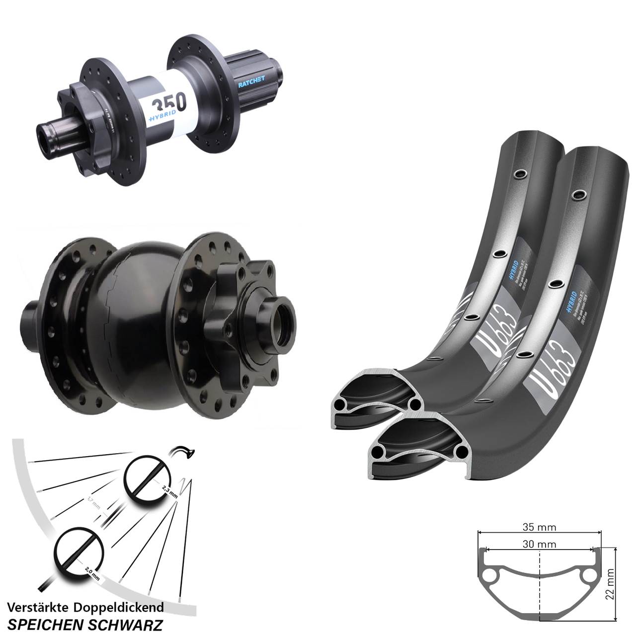 DT Swiss U 663 350 Hybrid SON 28 20/27,5 Zoll 6-Loch Laufradsatz 8-11 fach Boost