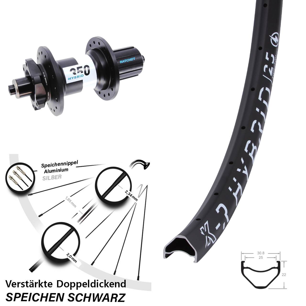 28-29 Zoll KX-R Hybrid 25 DT Swiss 350 Hinterrad QR 8-11 fach HG