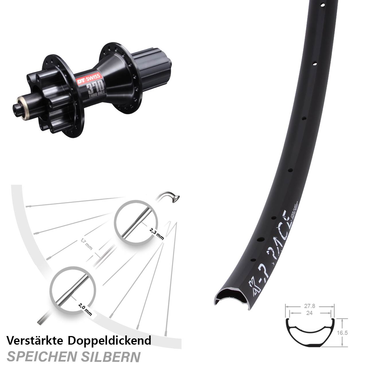29 Zoll KX-R Race DT Swiss 370 Hybrid Disc Laufrad für Schnellspanner 8-11 fach