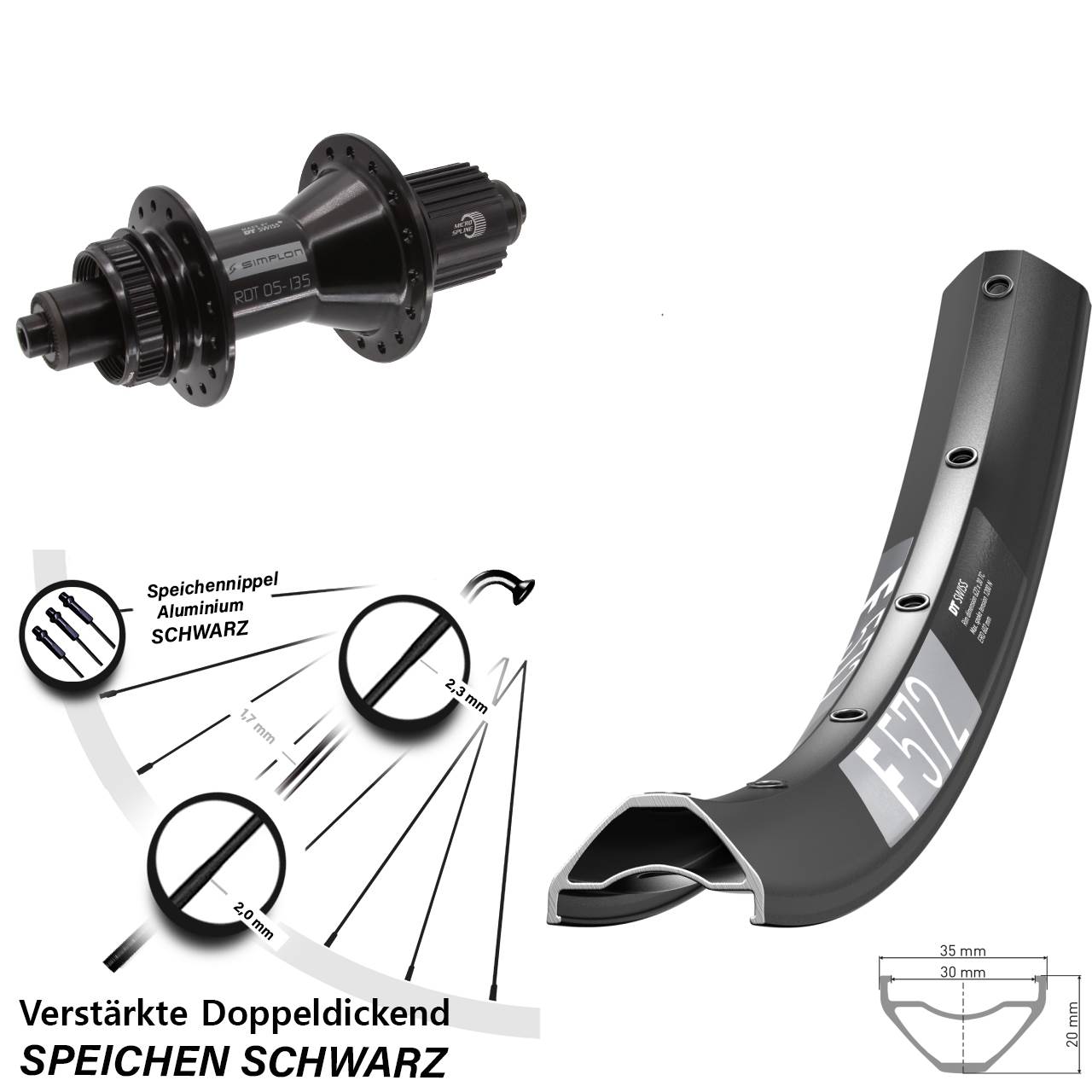 Disc Hinterrad 29 Zoll DT Swiss F572-370 Hybrid Shimano Micro Spline QR