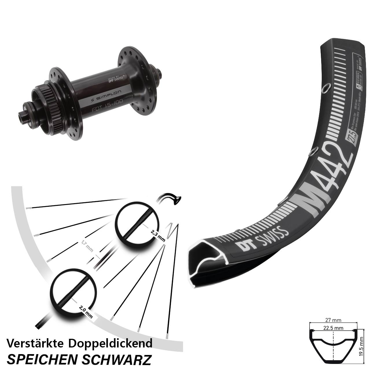 DT Swiss M 442-370 28 Zoll Disc Laufrad für Schnellspanner