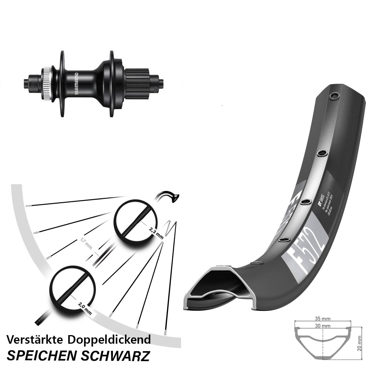 27,5 Zoll DT Swiss F572 Shimano FH-MT500 Disc Laufrad für Schnellspanner Micro Spline