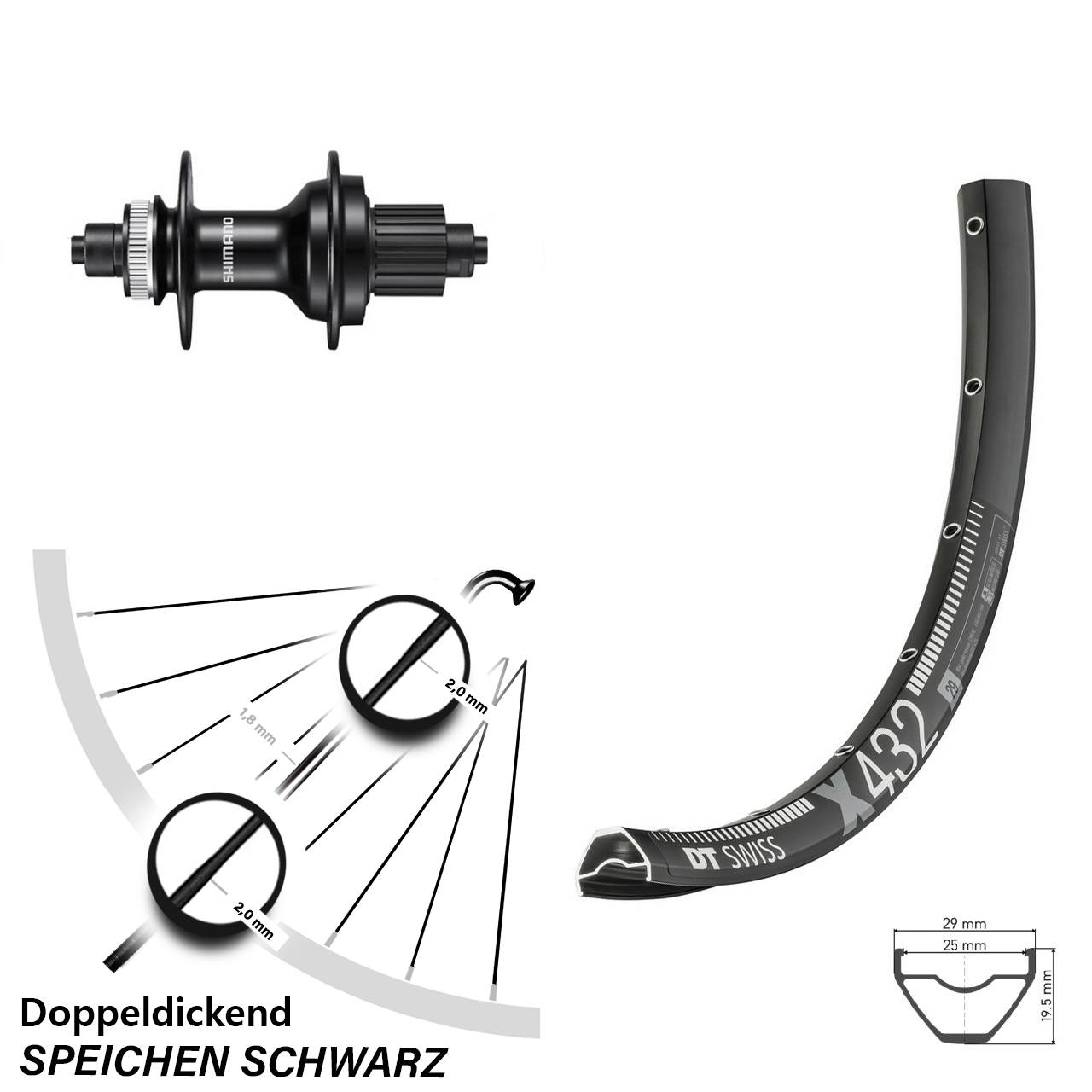 DT Swiss X432 Shimano FH-MT500 29 Zoll Hinterrad QR Micro Spline