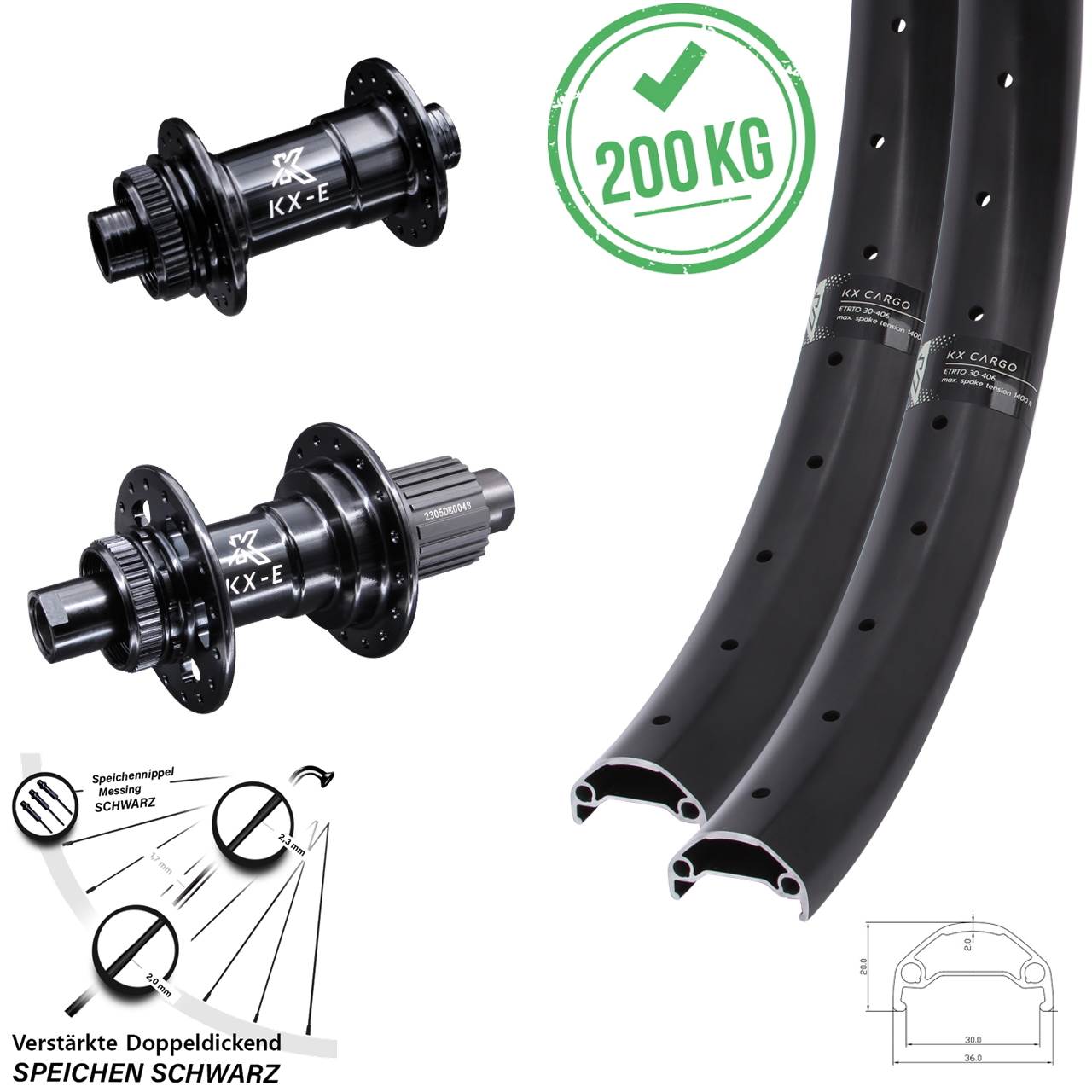 20 Zoll KX-E Cargo Heavy Duty Disc Laufradsatz 15x100 12x142 Micro Spline