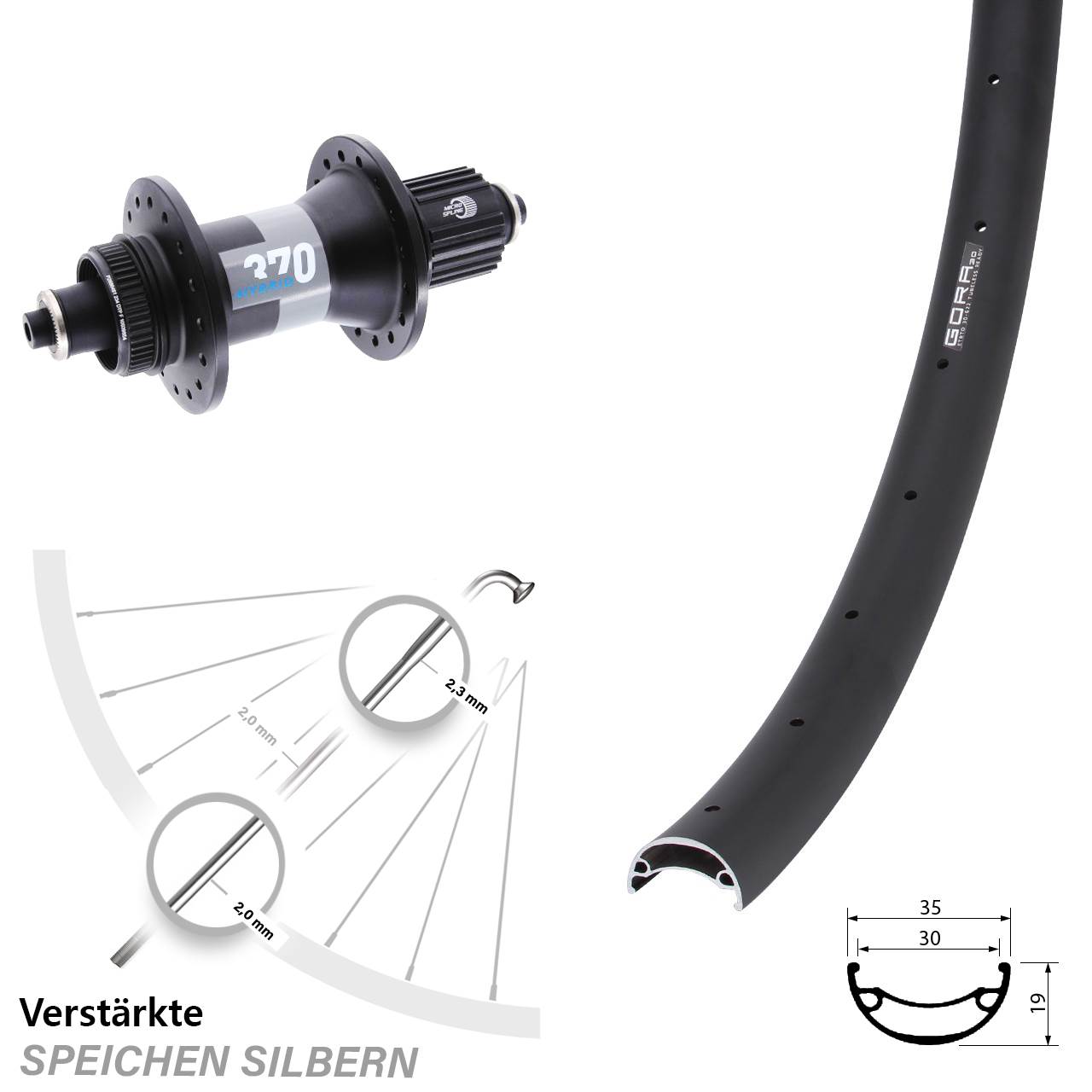 27,5 Zoll Gora 30 DT Swiss 370 Hybrid Boost Hinterrad Centerlock QR Boost Micro Spline