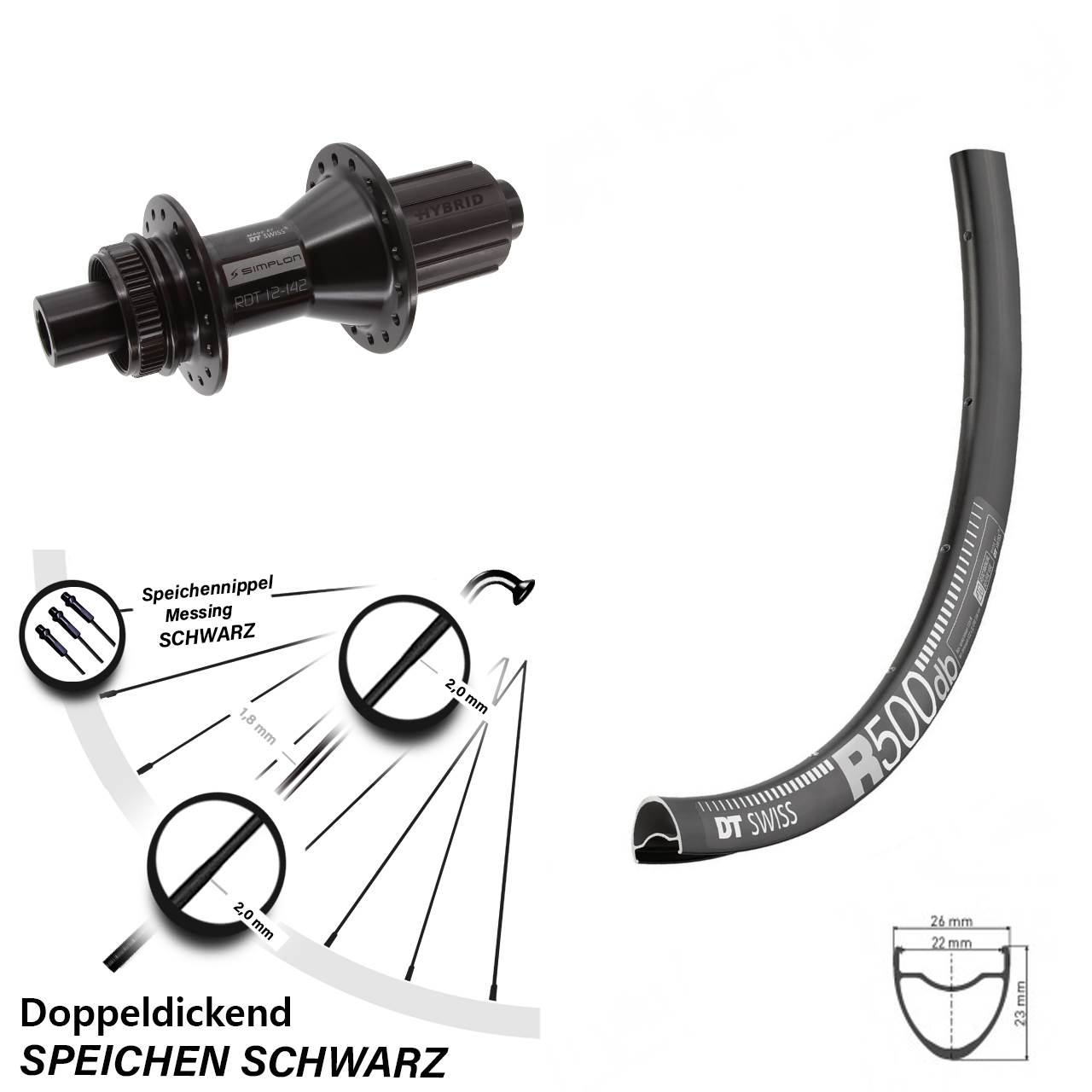 29 Zoll DT Swiss R 500-370 Hybrid Centerlock Hinterrad 12x142 8-11 fach