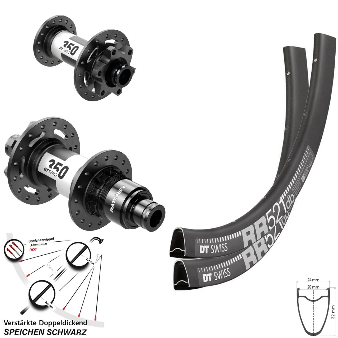 6-Loch Laufradsatz 28 Zoll DT Swiss RR521 350 SRAM XD 15x100 12x142