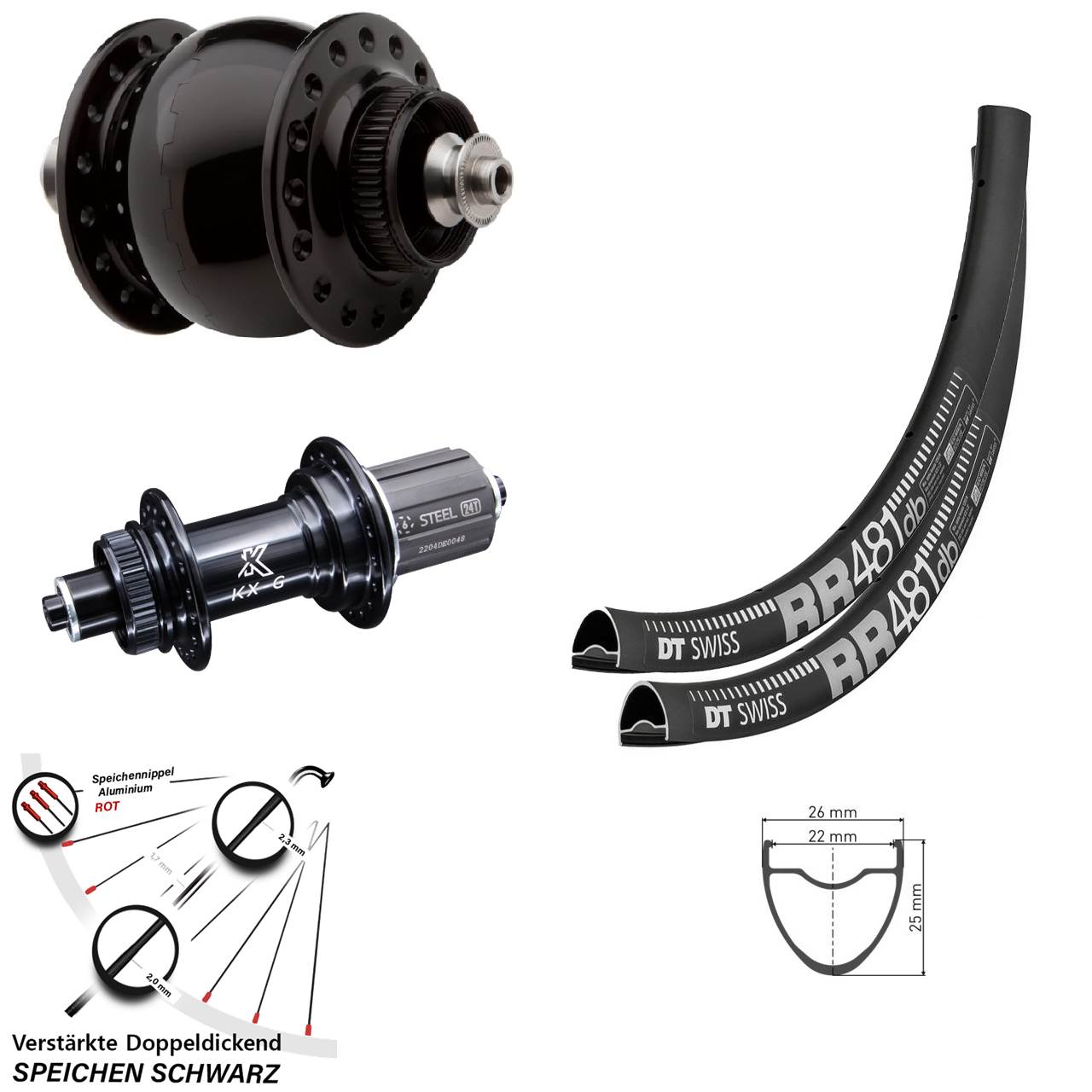 28 Zoll DT Swiss RR481 KX-GS SONdelux Disc Laufradsatz QR 8-12 fach HG