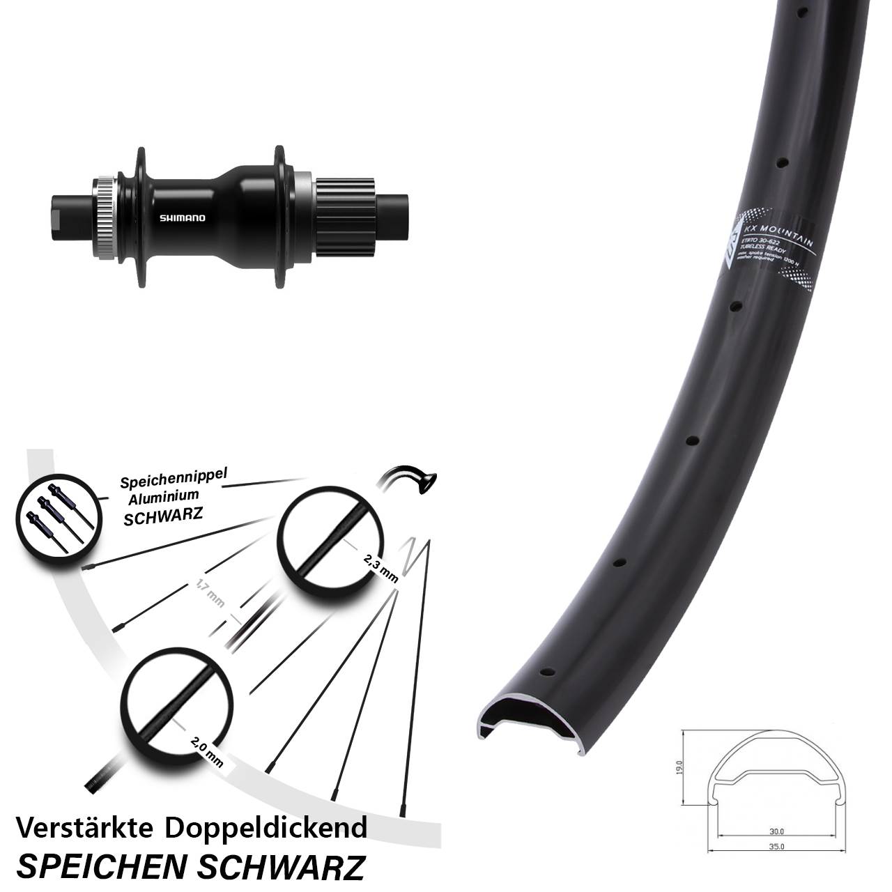 29 Zoll KX Mountain Shimano FH-TC500-B Centerlock Hinterrad 12x148 Micro Spline