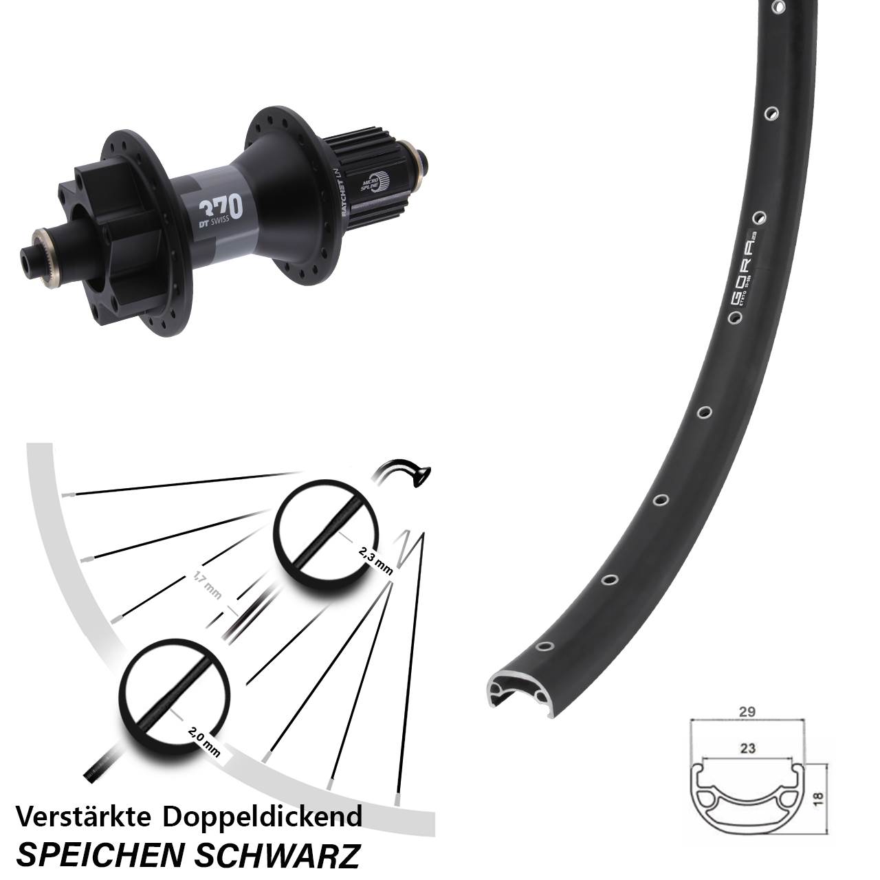 6-Loch Hinterrad für Schnellspanner 26 Zoll Gora 23 DT Swiss 370 Ratchet LN Micro Spline