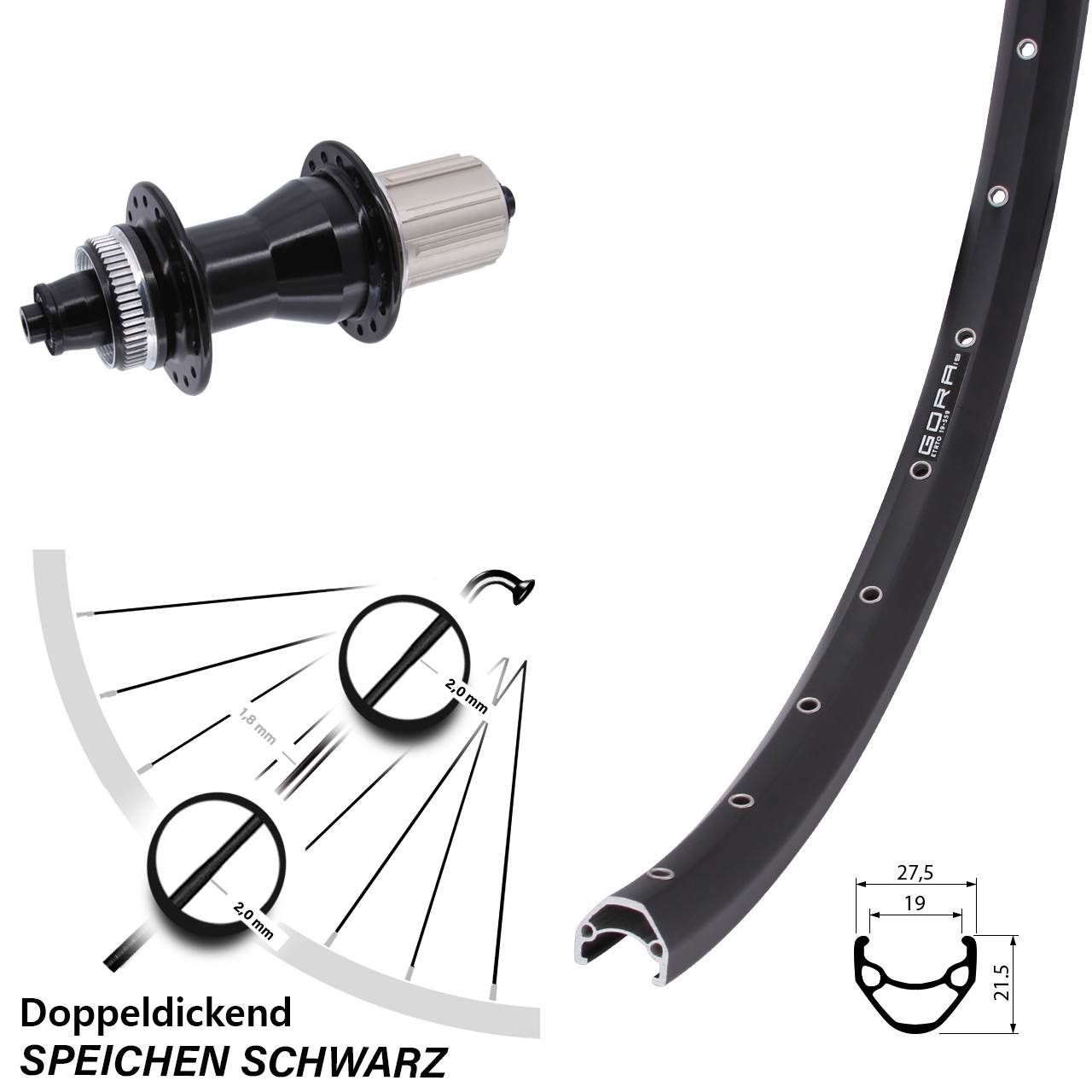 Gora 19 Novatec CL-135 28 Zoll Centerlock Hinterrad für Schnellspanner 8-12 fach HG