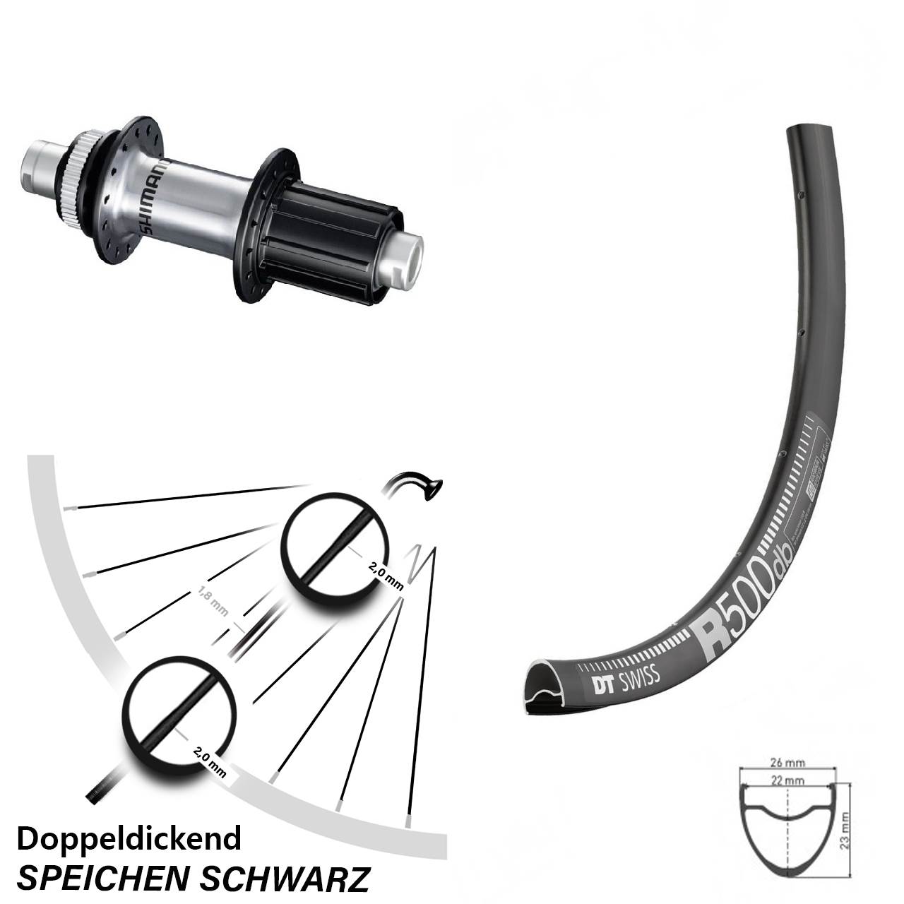 28 Zoll Hinterrad Rennrad/Gravel DT Swiss 500 DB Shimano FH-RS770