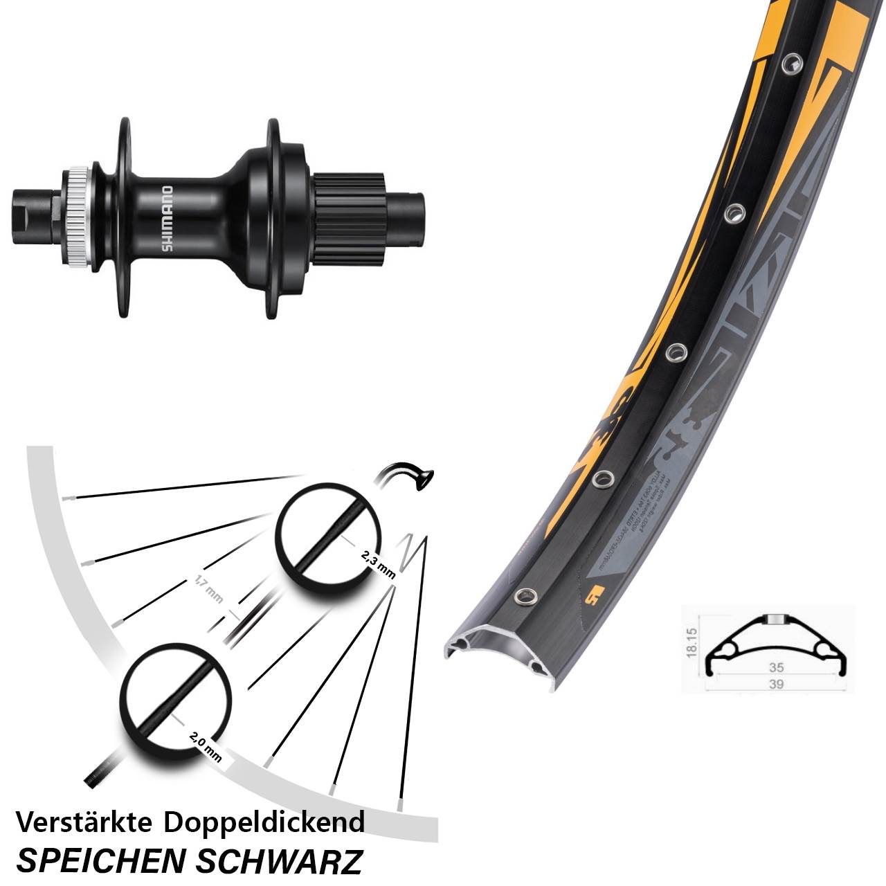 Disc Laufrad 12x142 27,5 Zoll Rodi TRYP 35 Shimano FH-MT510 Micro Spline