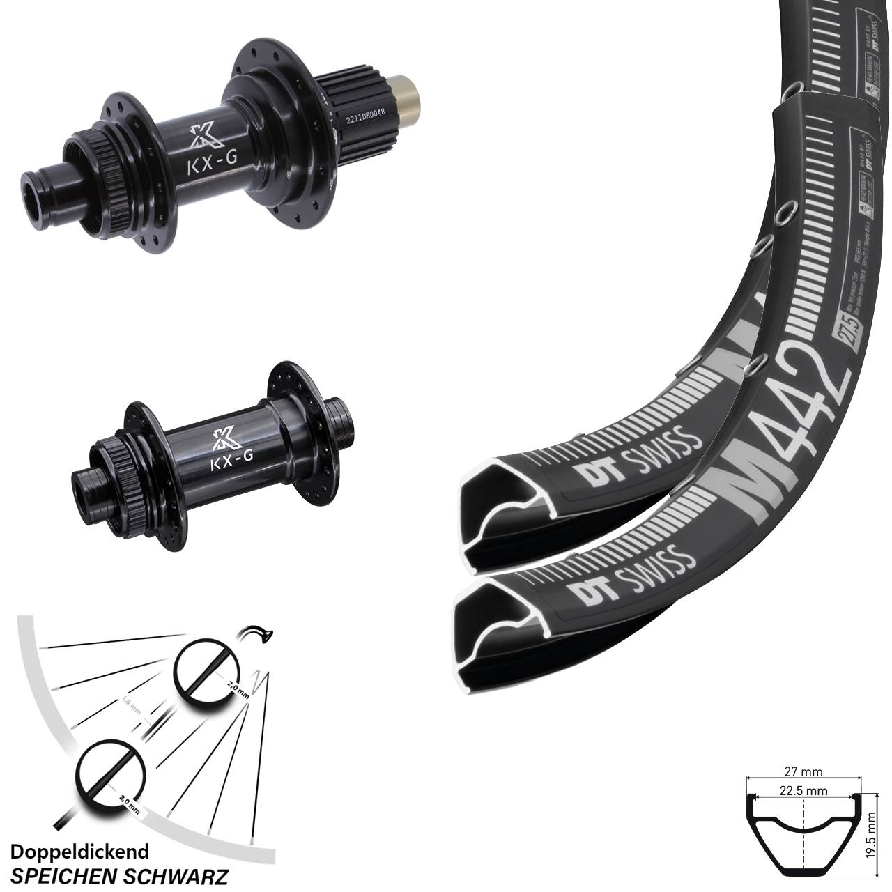 29 Zoll DT Swiss M 442 KX-G Centerlock Laufradsatz 15x100 12x142 Micro Spline