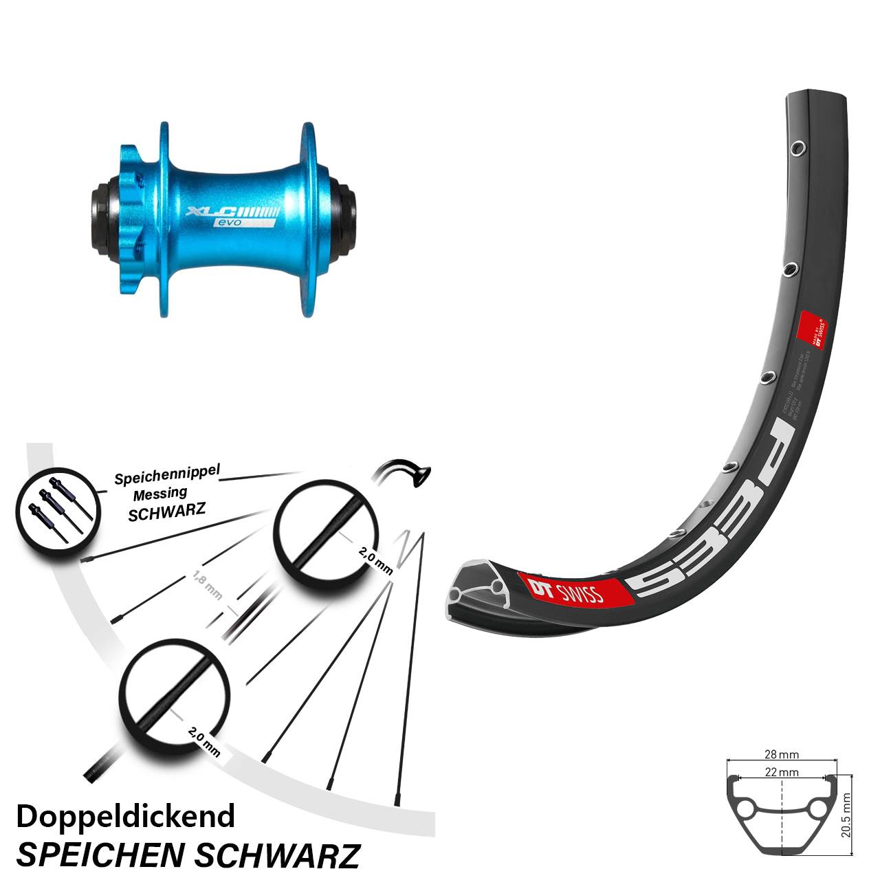 Disc Laufrad 29 Zoll DT Swiss 533 D XLC Evo blau 15x100