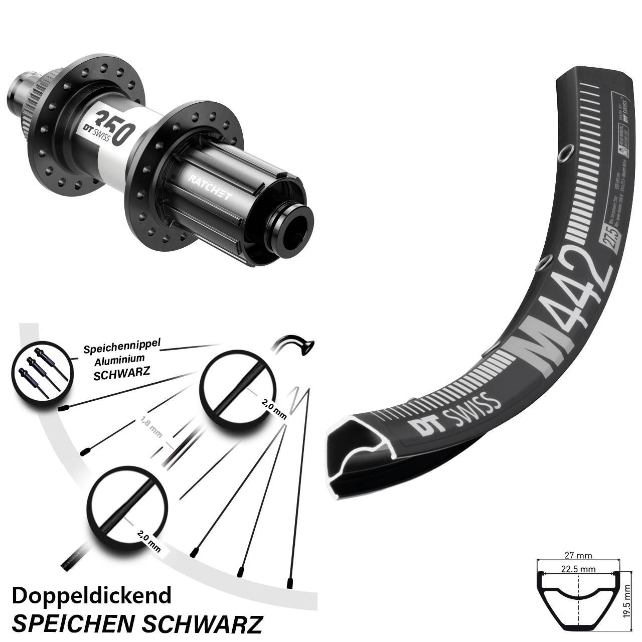 DT Swiss M442 DT Swiss 350 29 Zoll Centerlock Hinterrad 12x142 11-12 fach