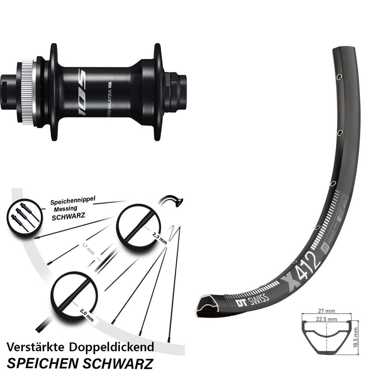 DT Swiss X 412 Shimano 105 29 Zoll Disc Vorderrad 12x100