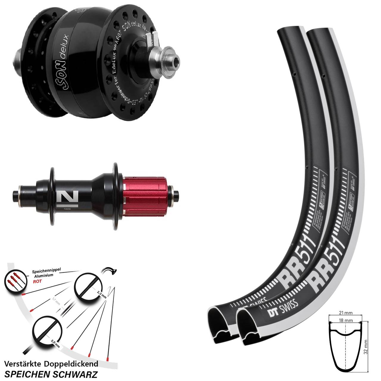 DT Swiss RR 511 Novatec F482SB SONdelux 28 Zoll Laufradsatz für Schnellspanner 8-12 fach