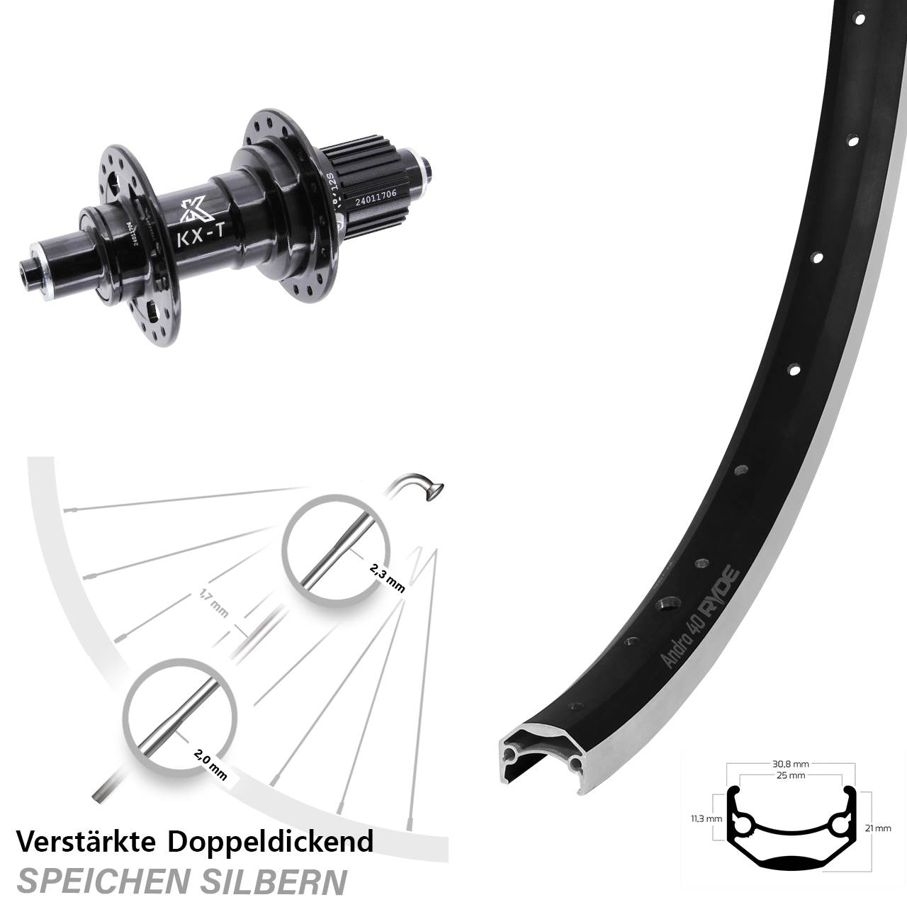 Hinterrad 28 Zoll Ryde Andra 40 KX-T Micro Spline QR