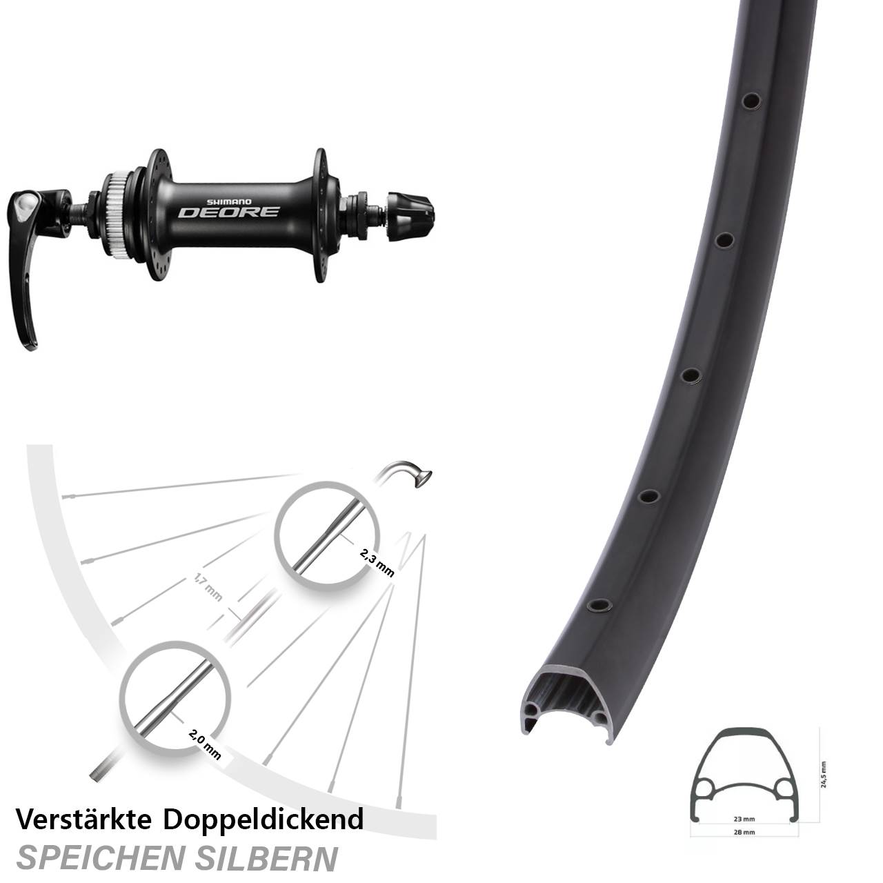 29 Zoll Ambrosio Sport Shimano Deore Disc Laufrad für Schnellspanner