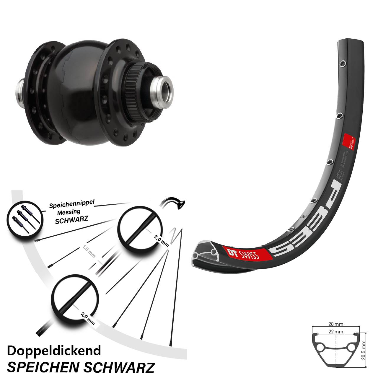 Vorderrad Fahrrad 27,5 Zoll DT Swiss 533 D schwarz SON delux 12 Centerlock