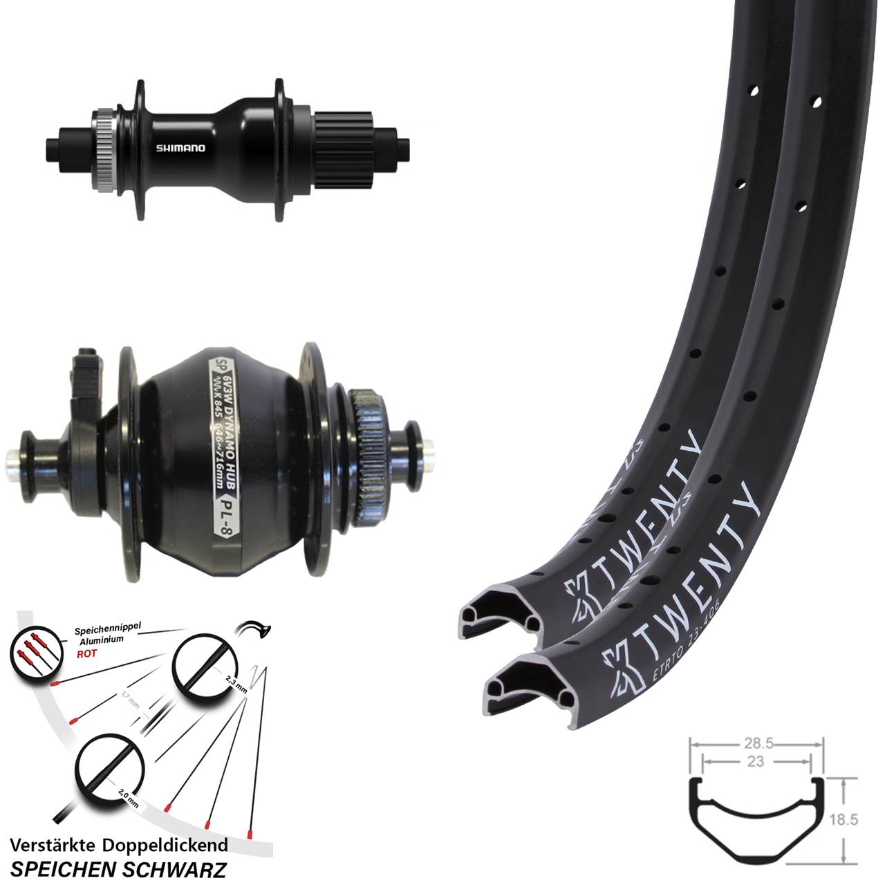 KX Twenty Shimano FH-QC500 Shutter PL-8 20 Zoll Disc Laufradsatz QR Micro Spline