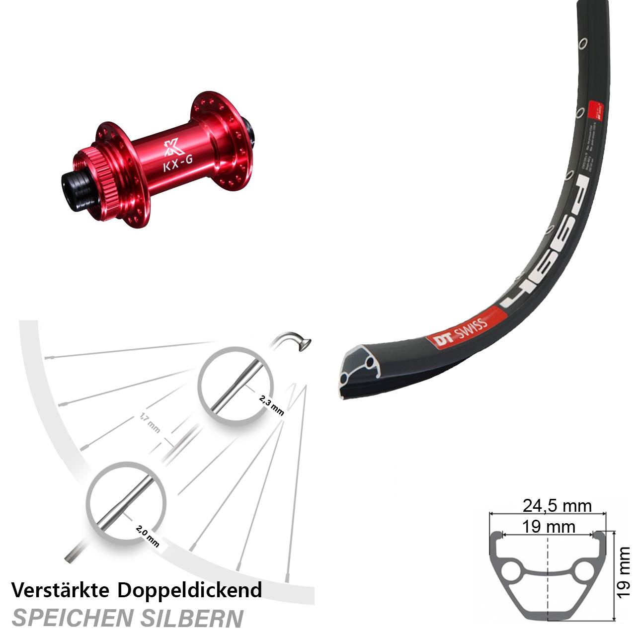 Disc Laufrad 15x100 29 Zoll DT Swiss 466d KX-G rot