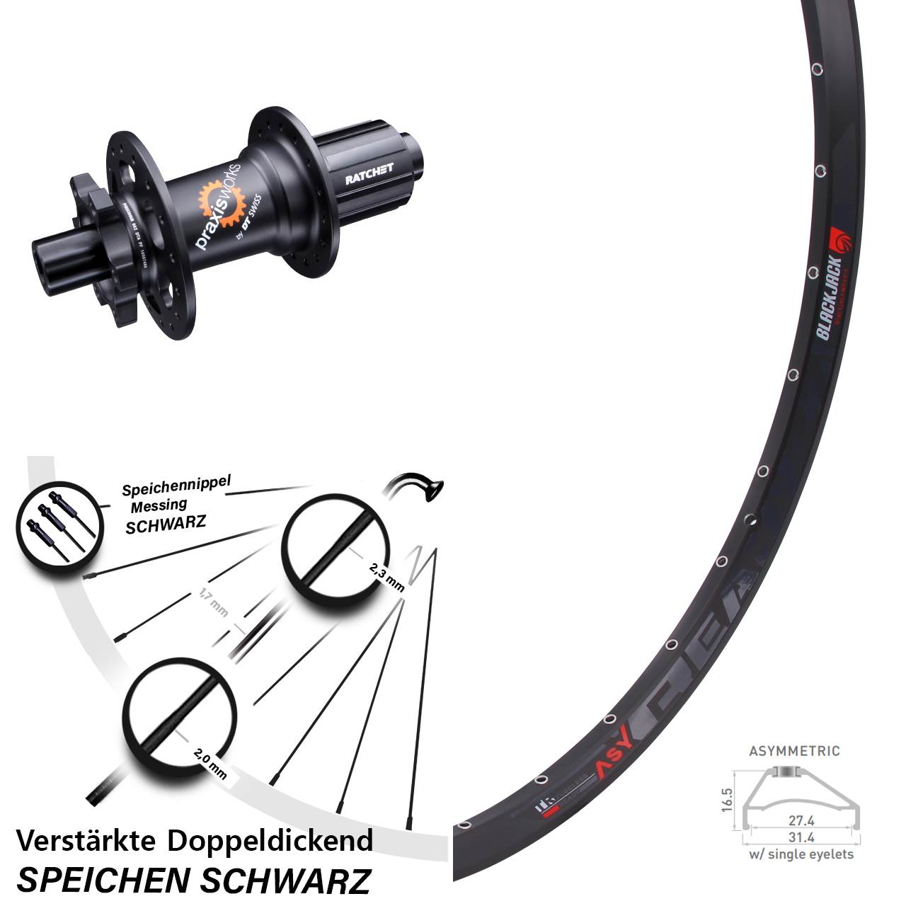 27,5 Zoll Rodi Ready 27 DT Swiss 350 Disc Hinterrad 12x142 8-11 fach